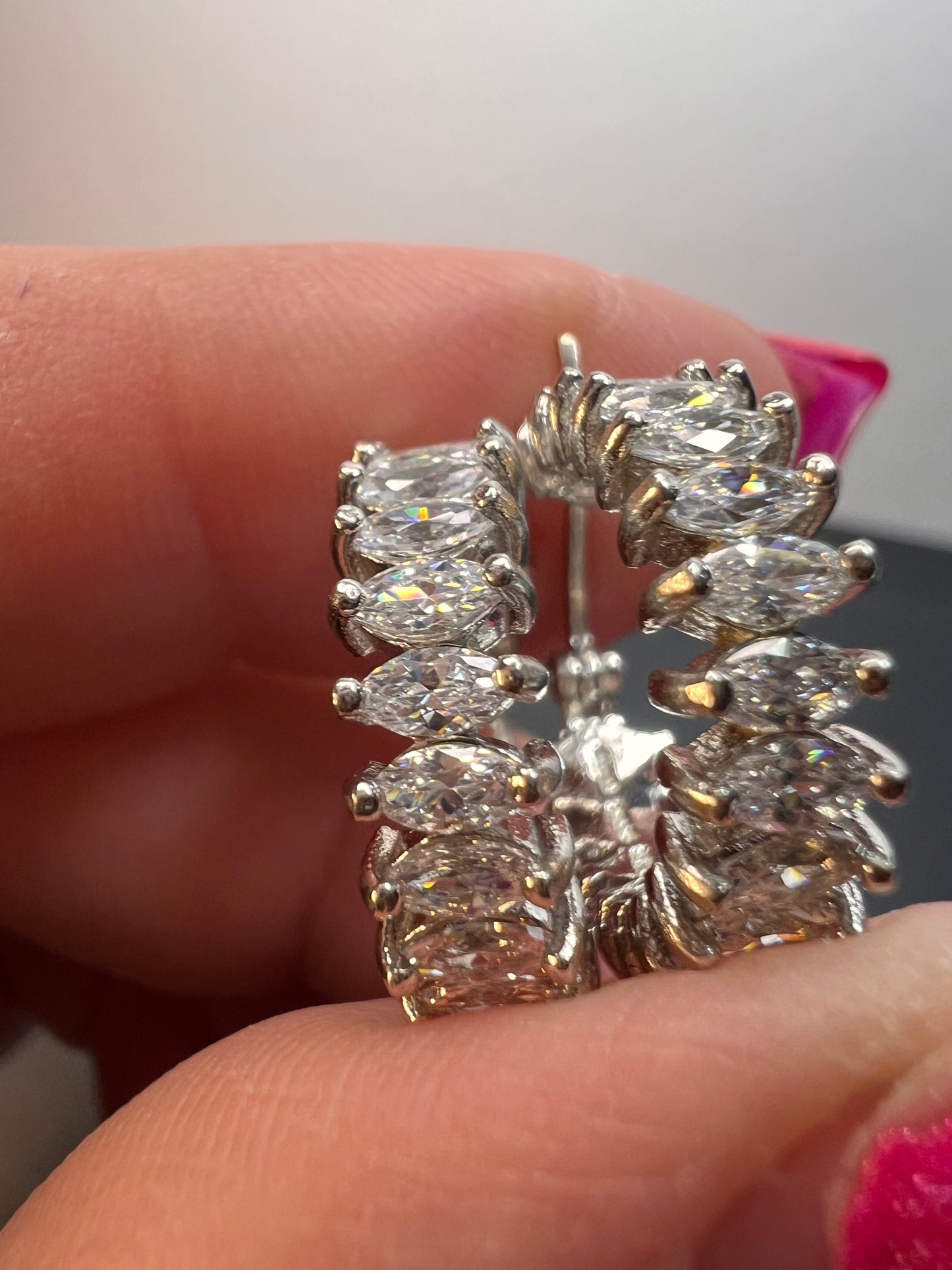 Marquis cut CZ hoop earrings in sterling silver