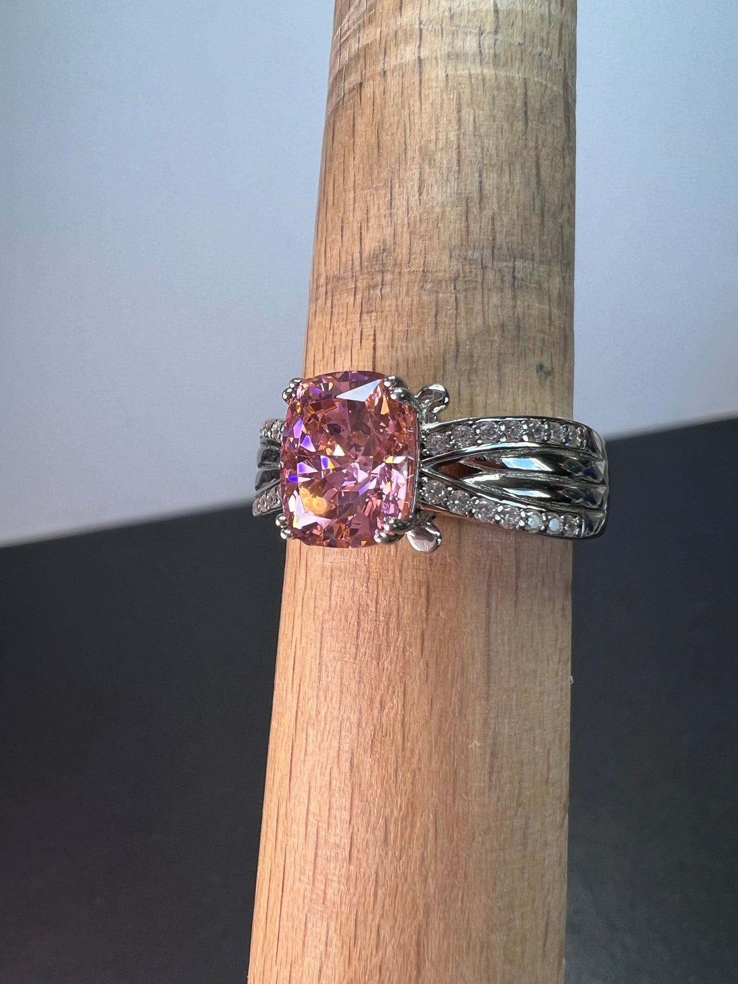 Bella Luce pink and white CZ rhodium over Sterling ring 5.01 ctw size 9