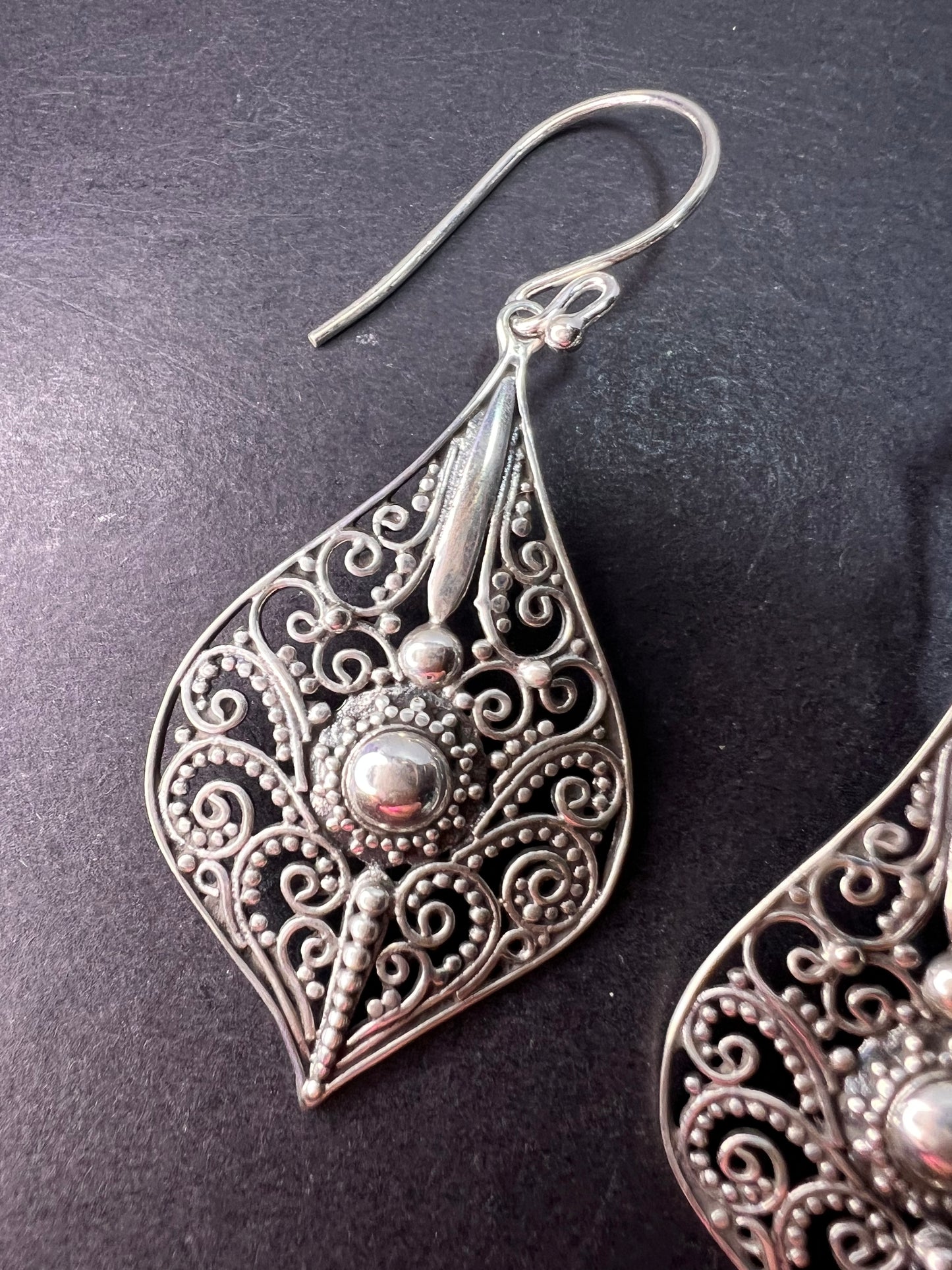 Bali sterling silver ornate dangle earrings