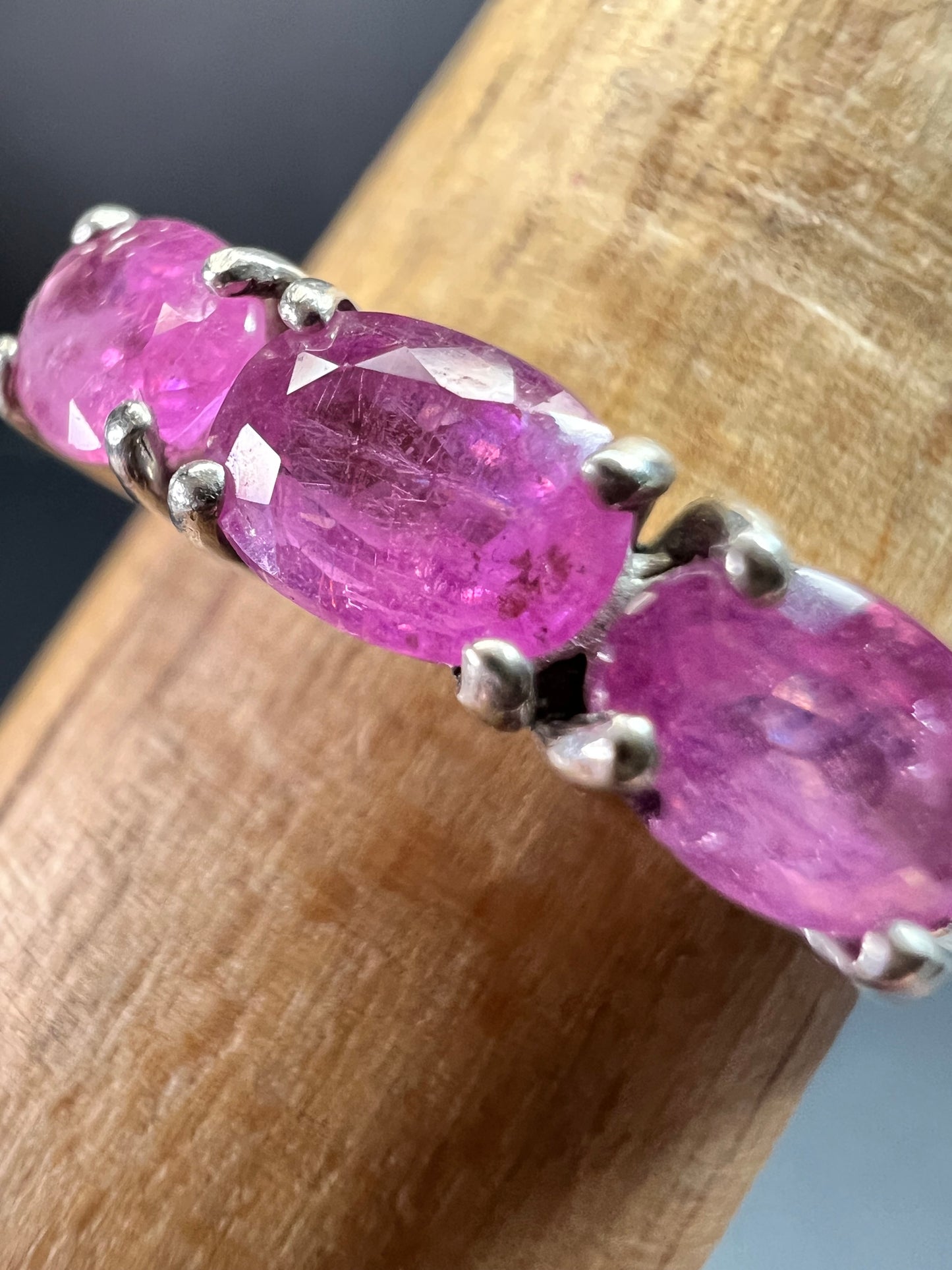 Pink Sapphire & White Zircon Sterling Silver Ring Size 9