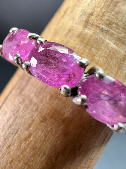 Pink Sapphire & White Zircon Sterling Silver Ring Size 9