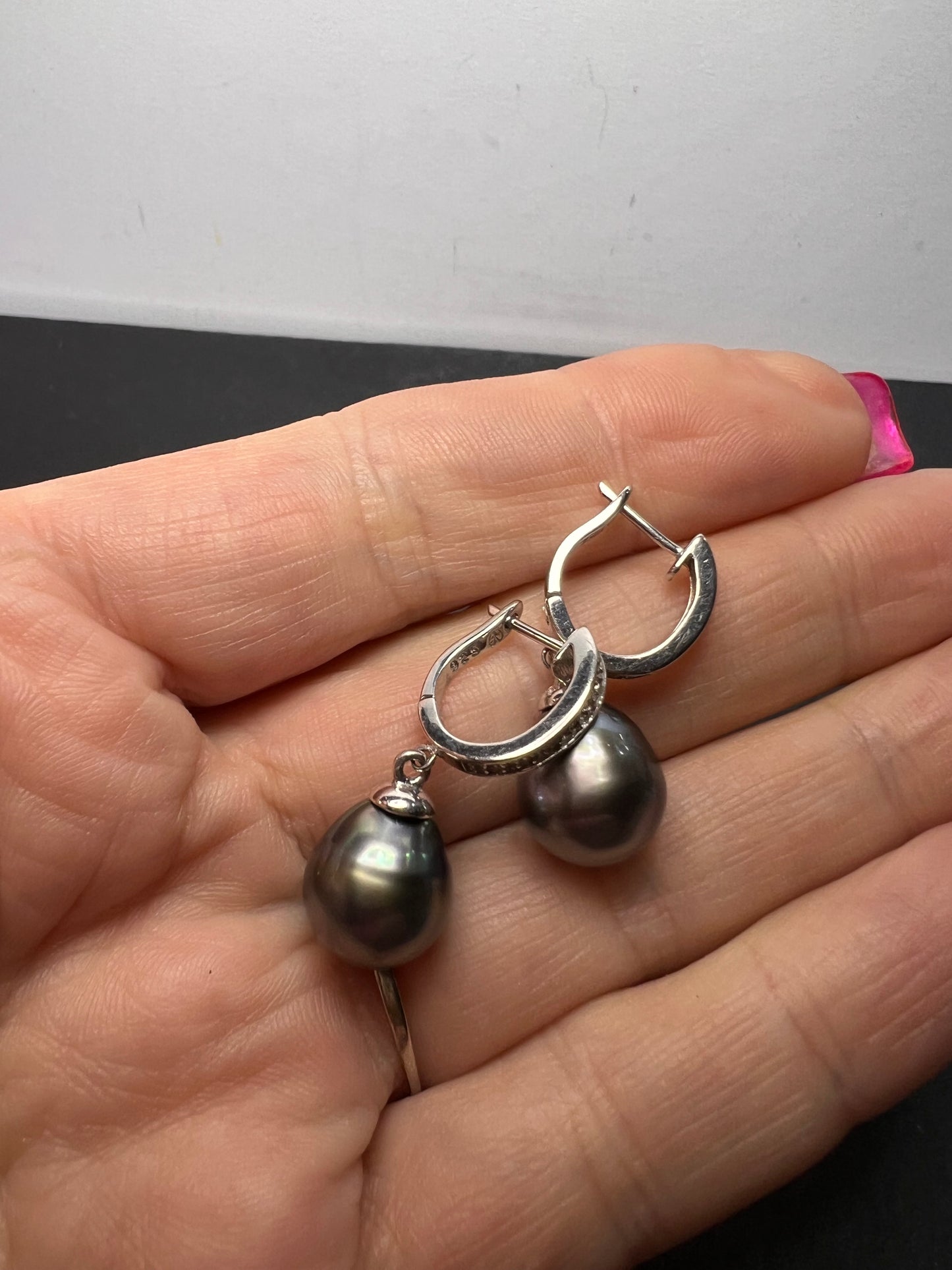 Tahitian south seas pearl earrings in rhodium over sterling silver