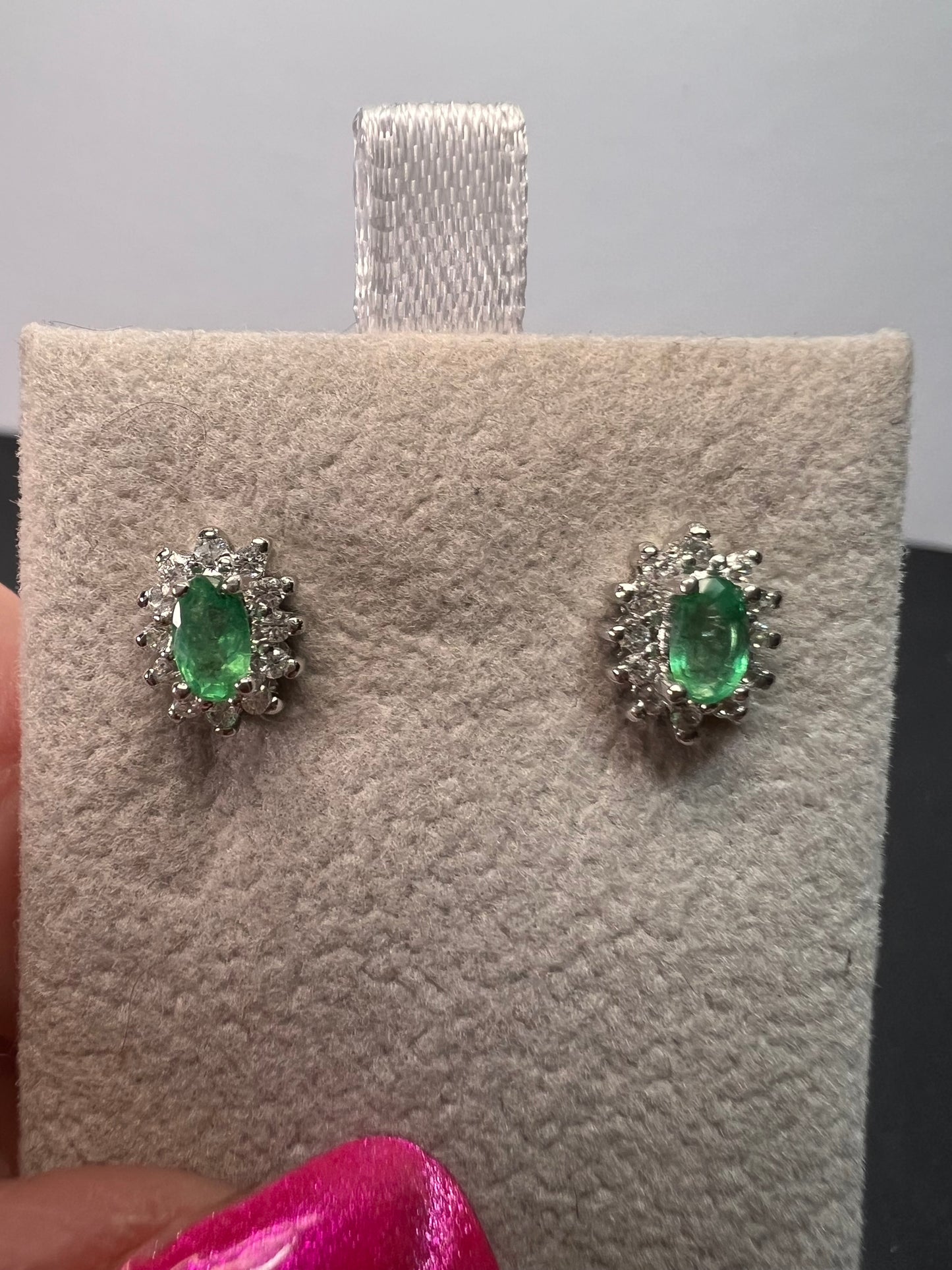 Zambian emerald and zircon sunburst stud earrings in platinum over sterling silver *NEW*