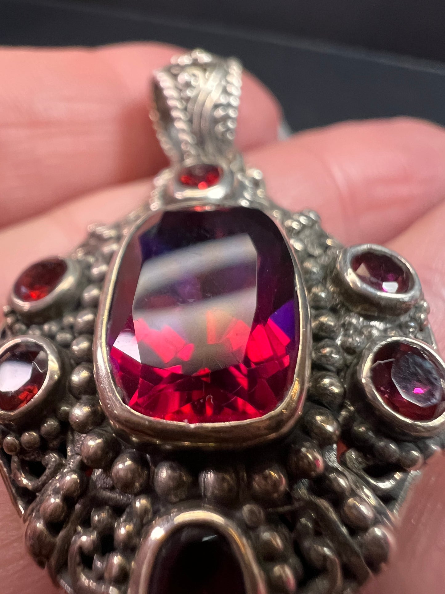 Sarda Sterling Silver Mystic Crimson Quartz Pendant – Handcrafted Balinese 925