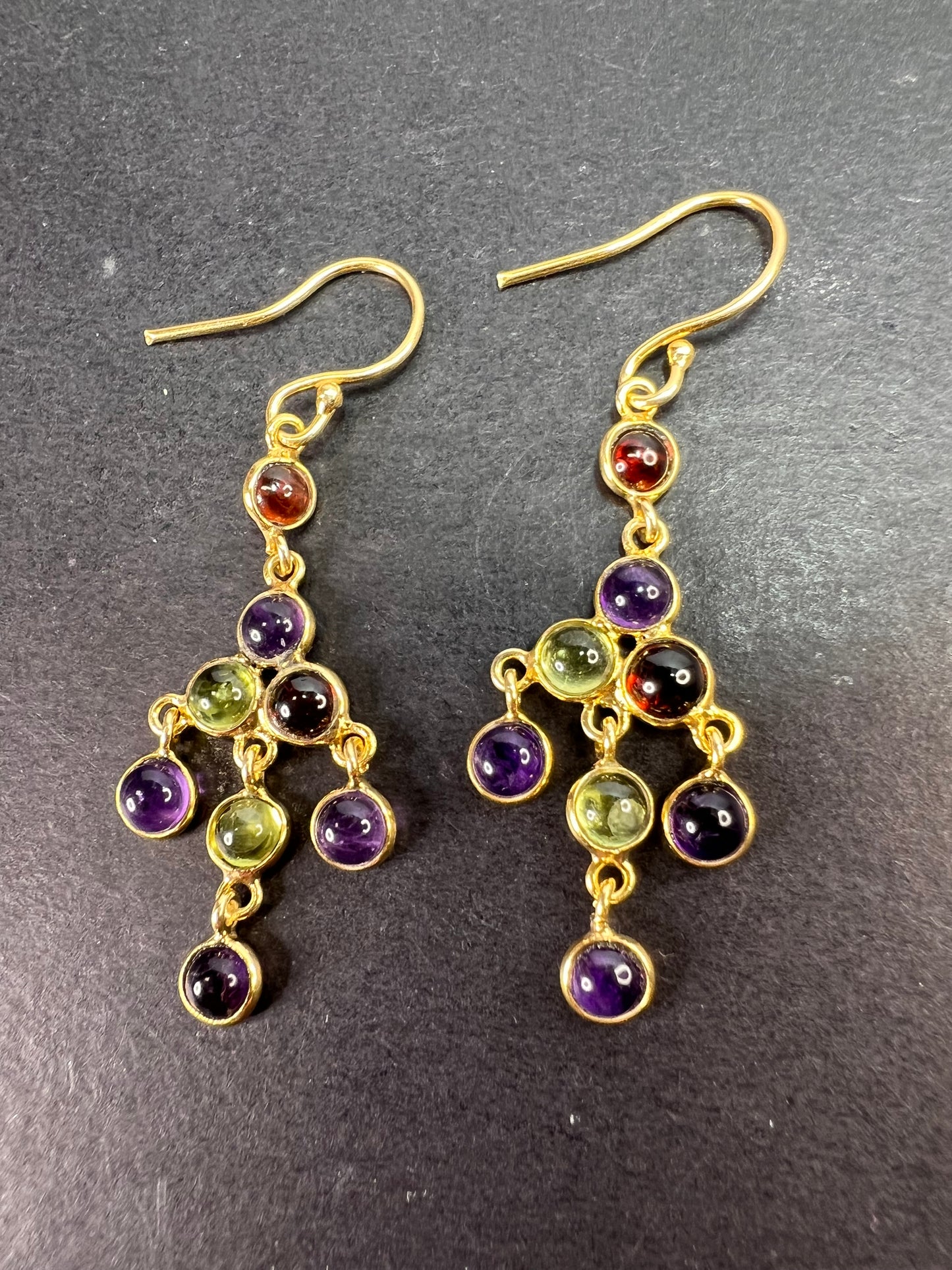 Multi gemstone chandelier earrings in gold over sterling silver