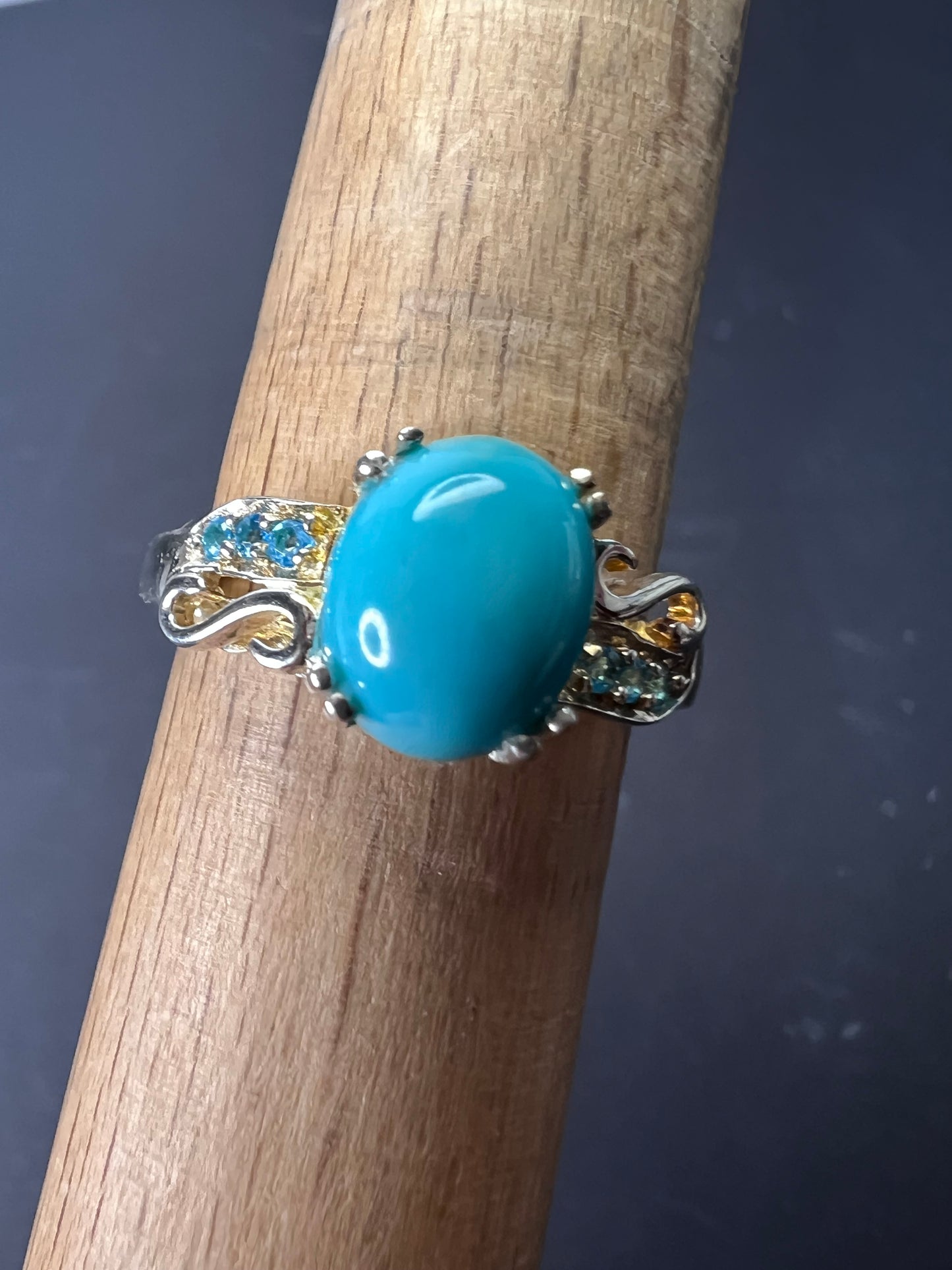 Sleeping Beauty turquoise and neon blue apatite sterling silver ring size 9