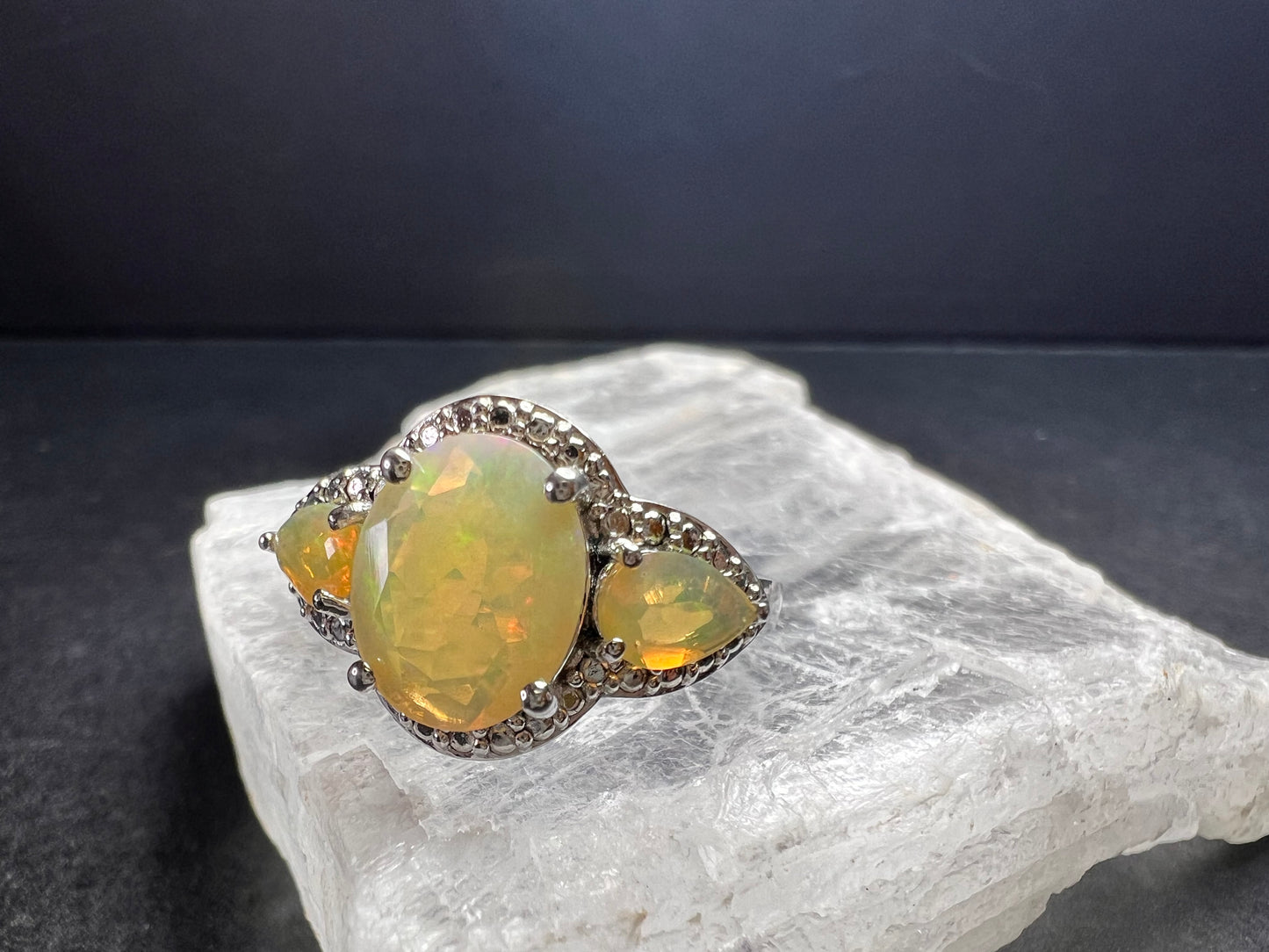 Ethiopian Opal Sterling Silver Halo Ring Size 6