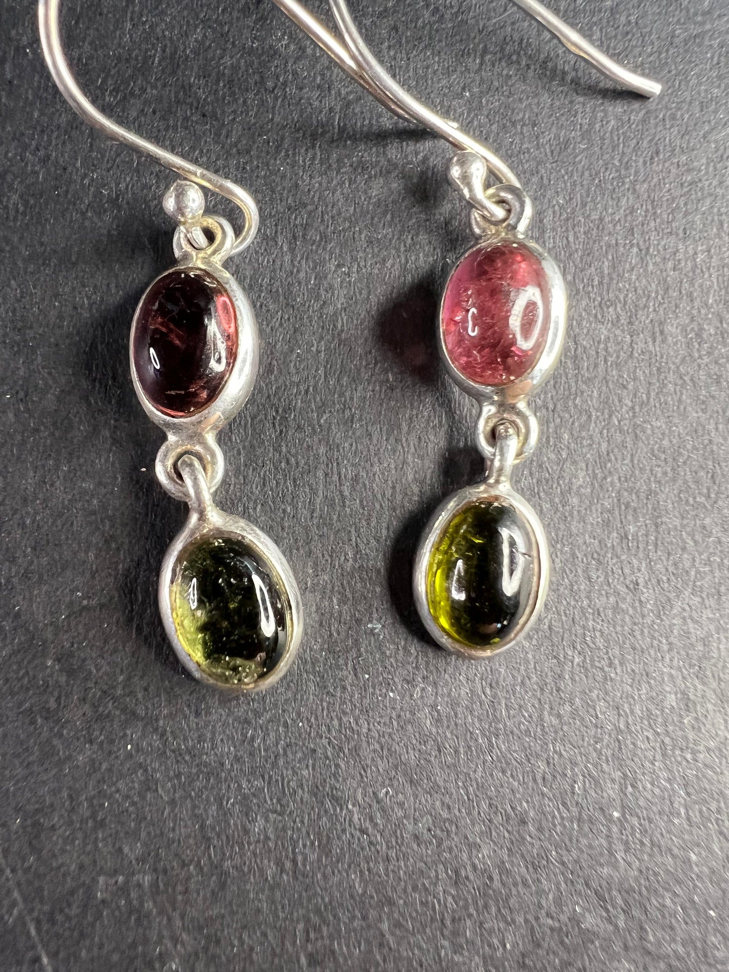 Vintage Sterling Silver Pink & Green Tourmaline Dangle Earrings Nature Company