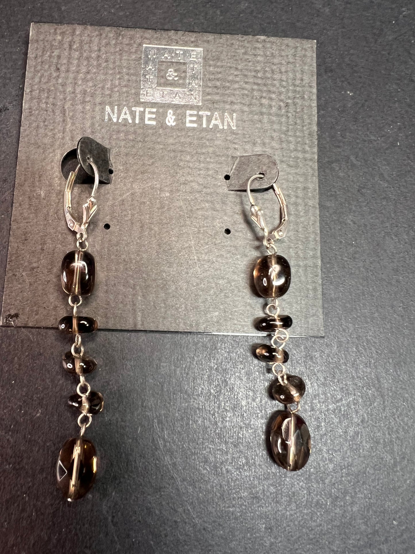 NEW Nate & Etan smoky quartz sterling silver dangle earrings