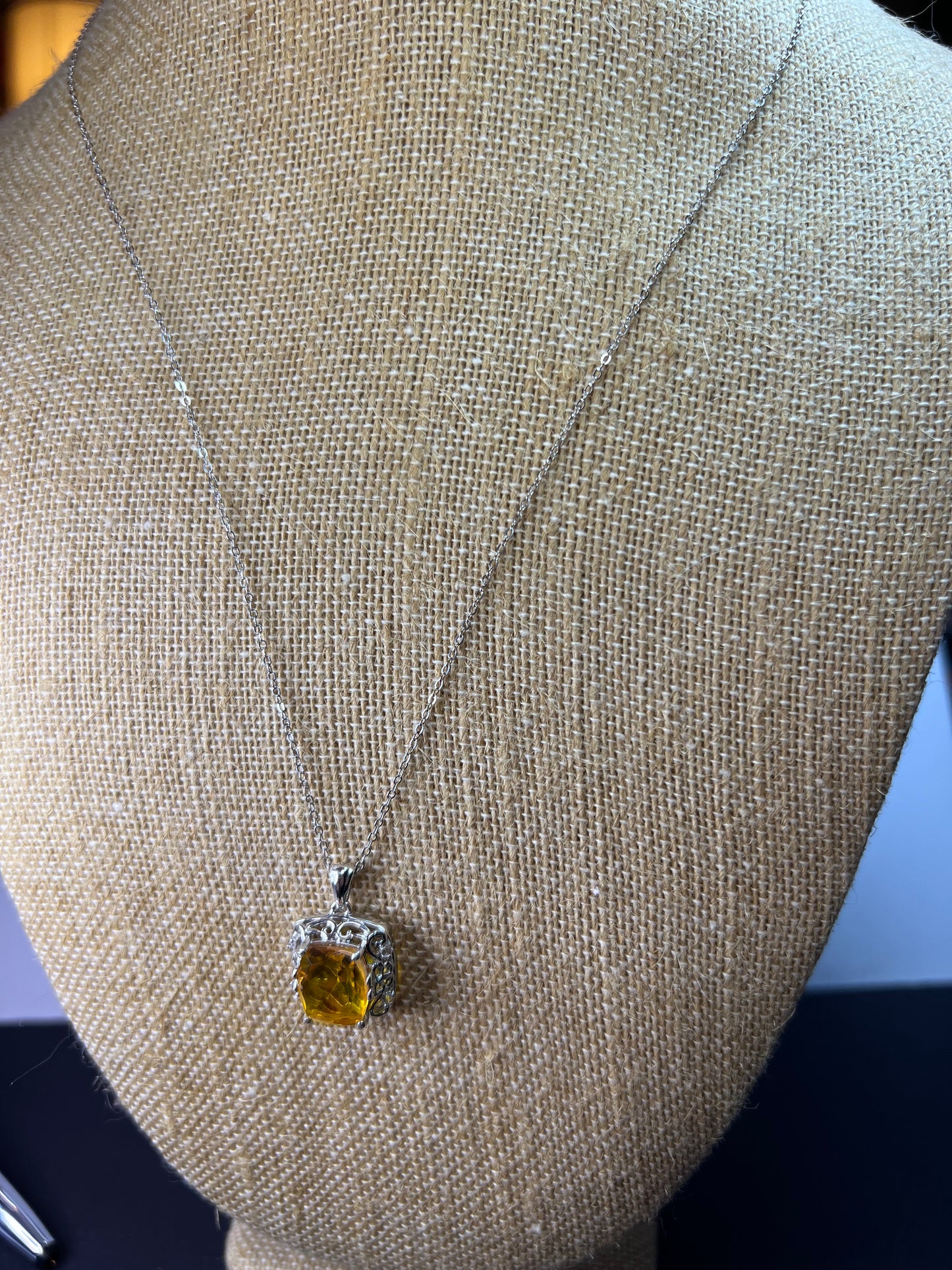 Lemon Quartz Sterling silver pendant and 20 inch chain necklace