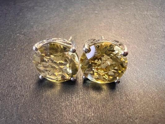 11mm Lemon quartz stud earrings in sterling silver