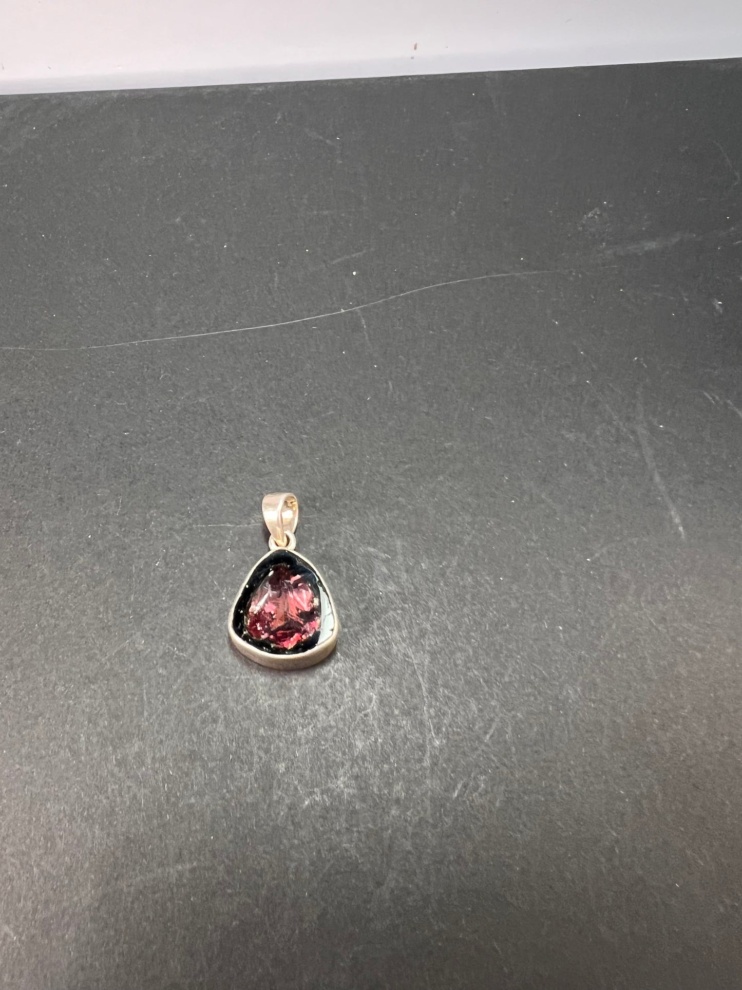 NEW Watermelon tourmaline slice sterling silver pendant 3.90 grams