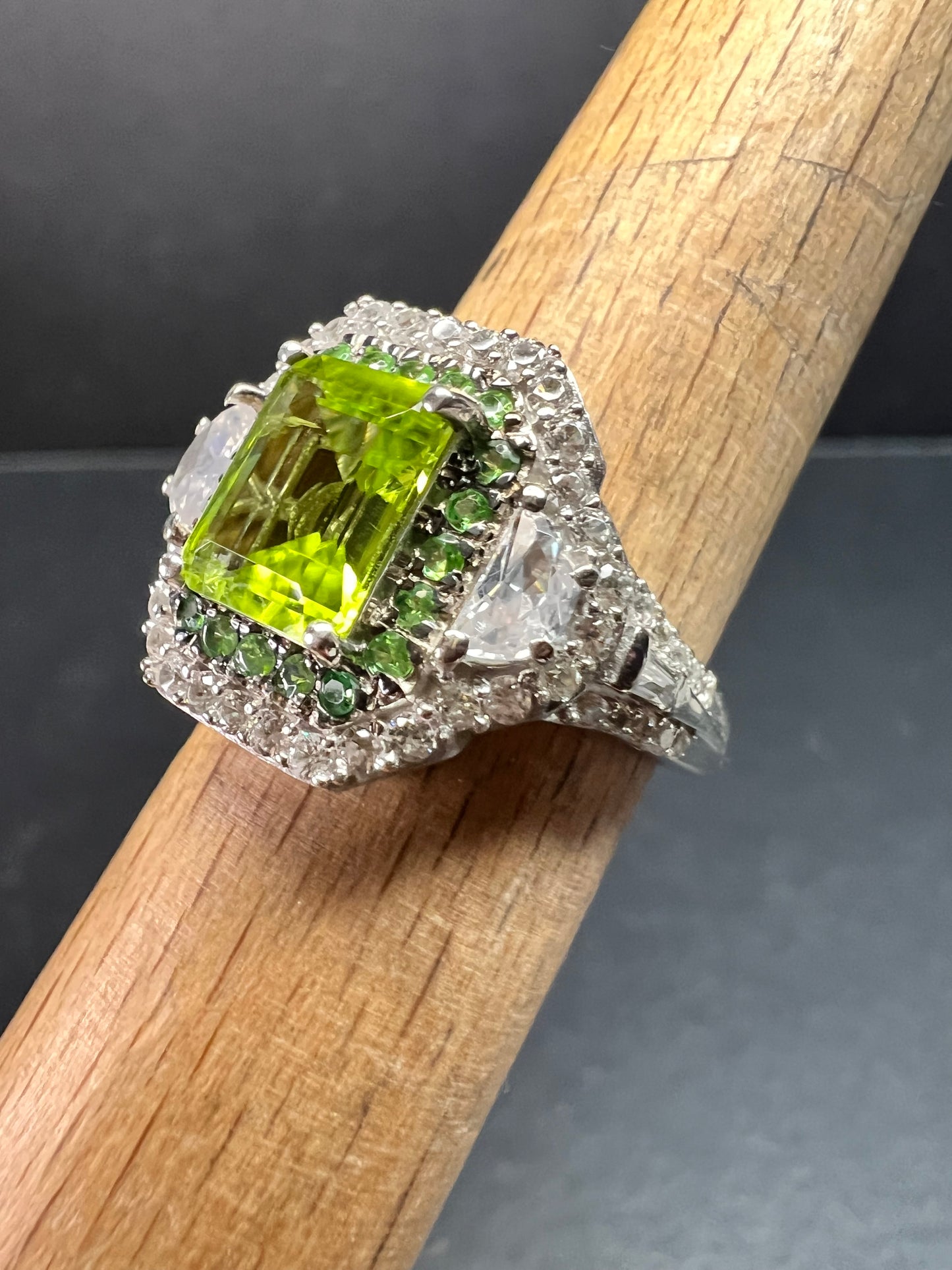 NEW Peridot Tsavorite Zircon Halo Ring 4.30ctw Sz 8