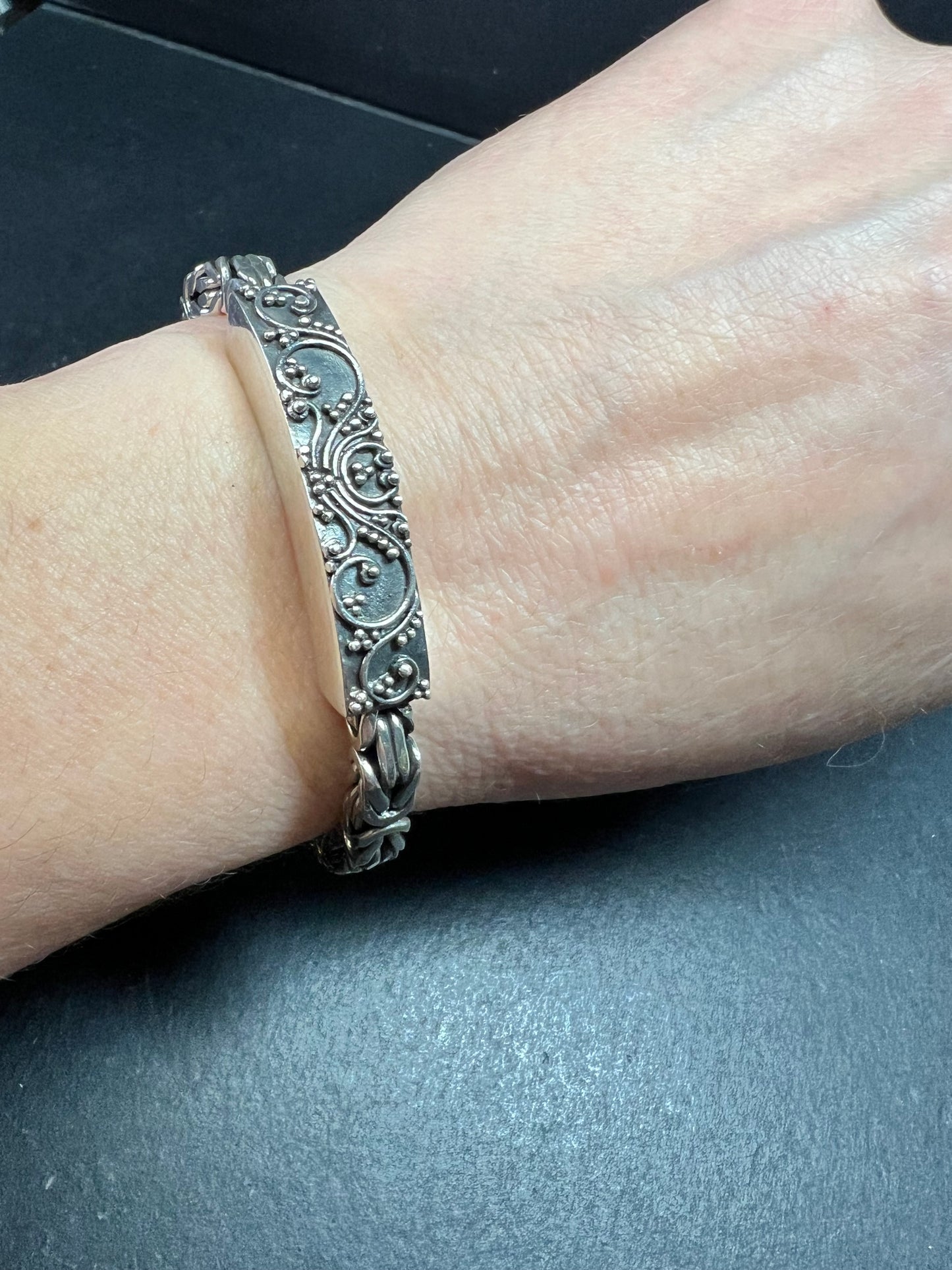 Sterling Silver 925 Borobudur Byzantine Bracelet 7.75–8” 52.19g