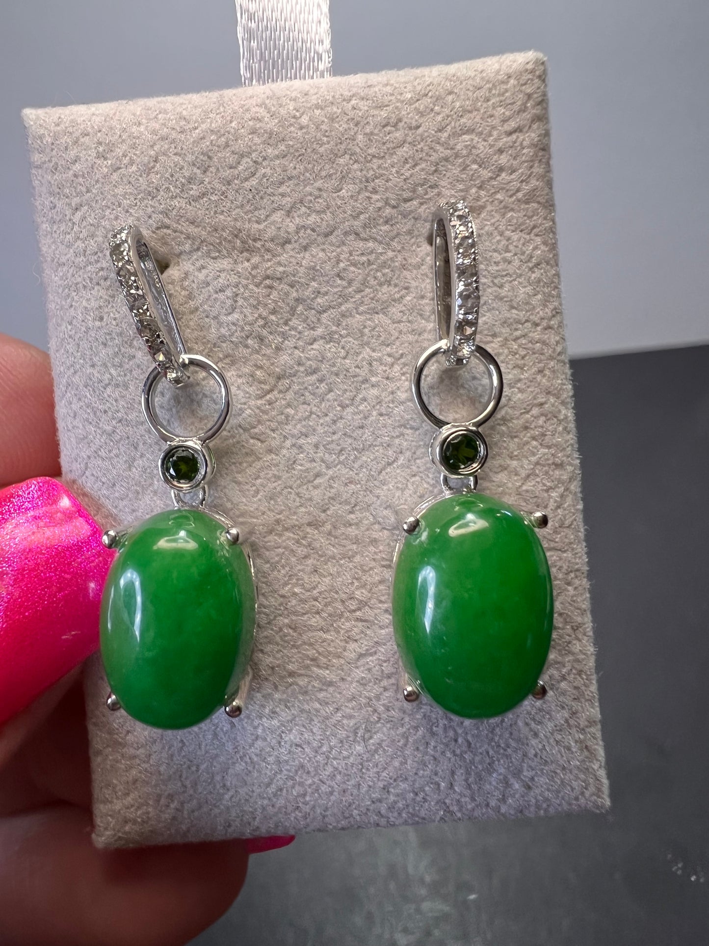 Jade and chrome diopside sterling silver earrings