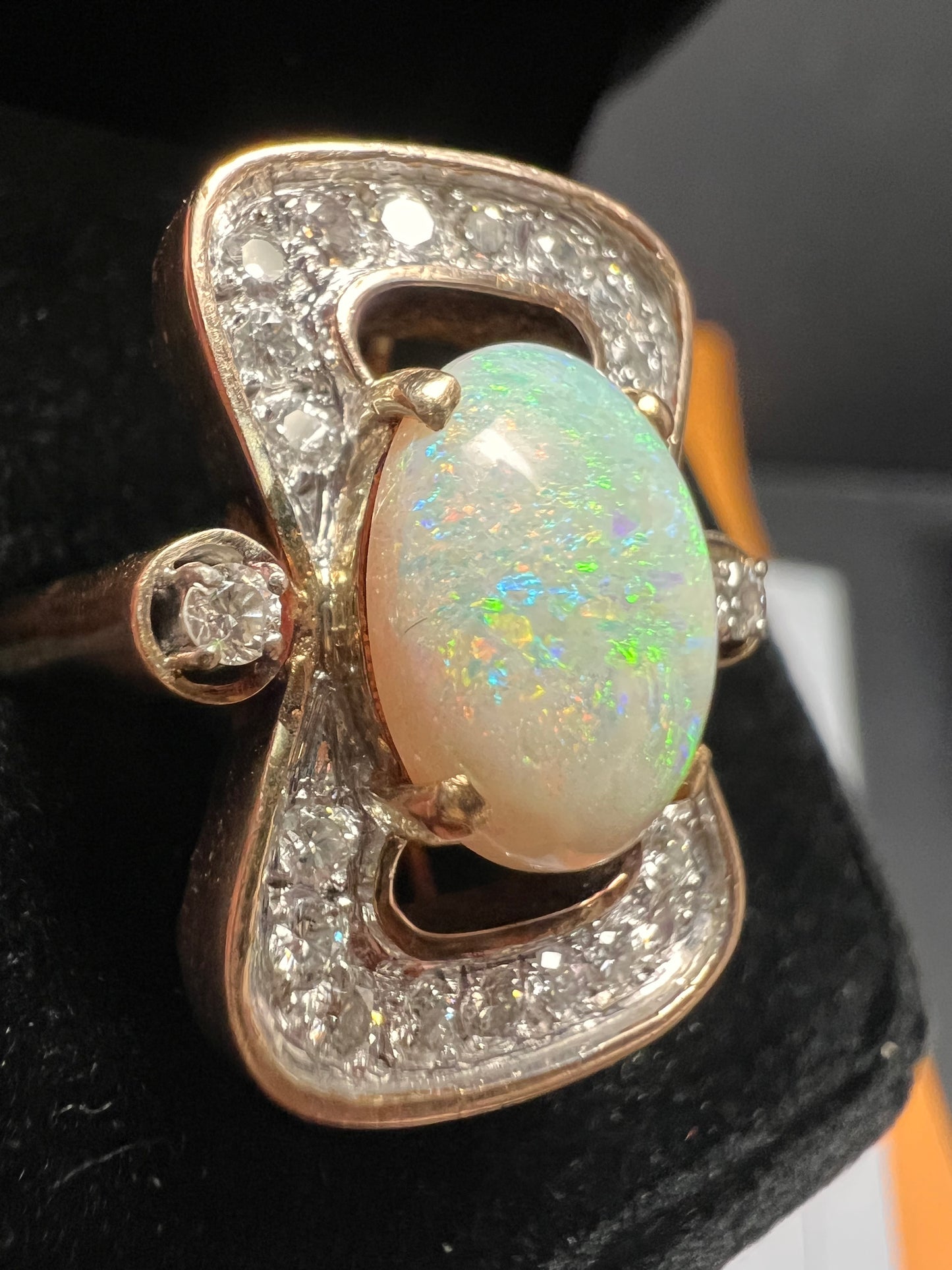 Vintage 14K Opal & Diamond Ring | Size 6.5 | Papered | 1.80ct | 60s–70s