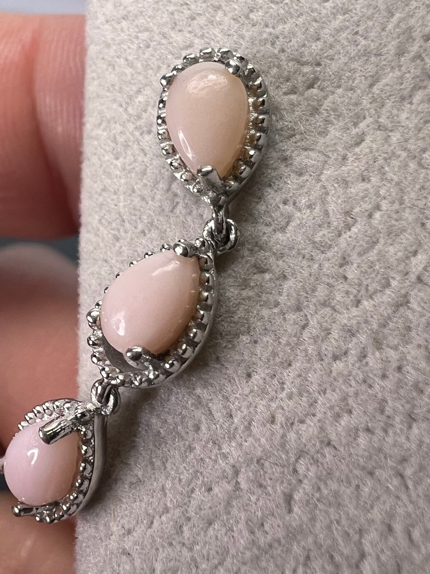 Pink opal sterling silver drop earrings