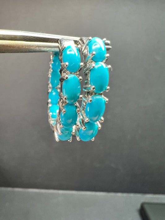 Sterling Silver Turquoise Inside Out Hoop Earrings 925 Estate Like New