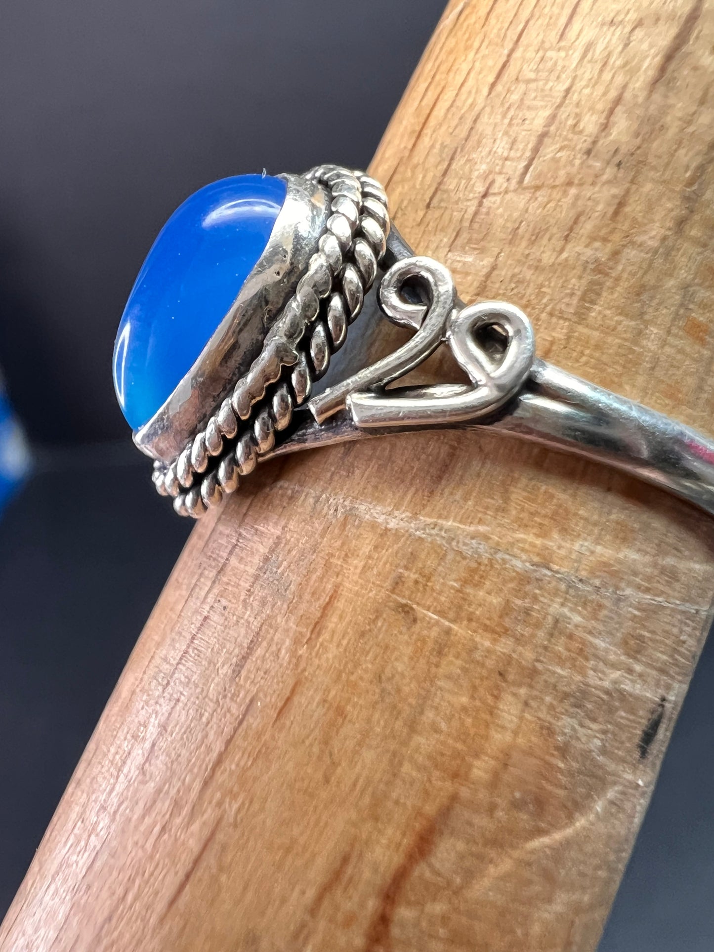 Blue chalcedony sterling silver ring size 7