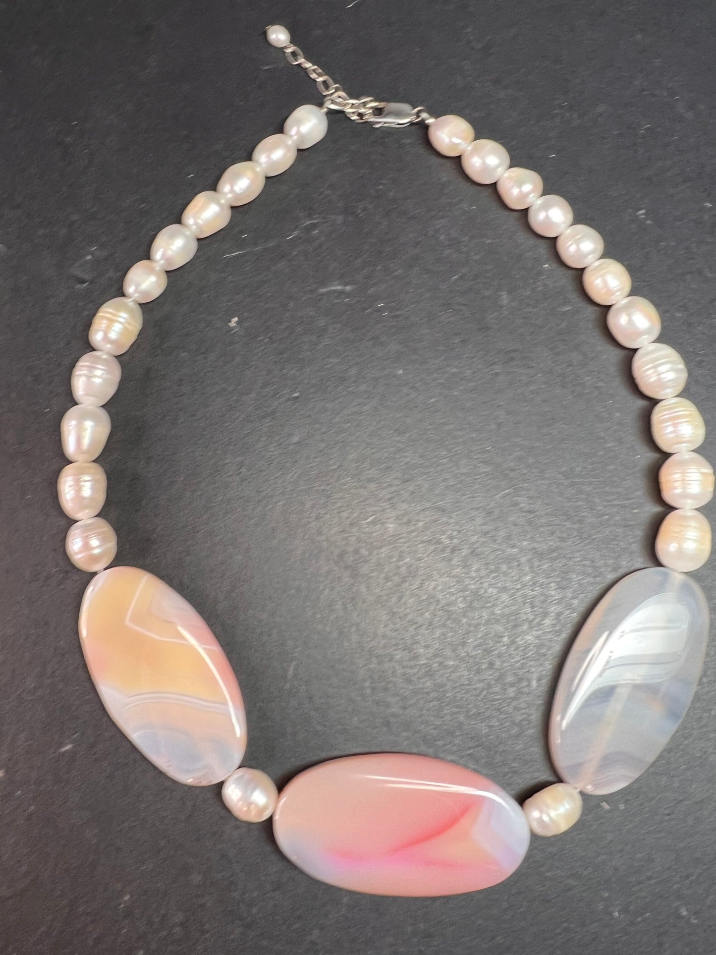 NEW freshwater pearl and agate necklace with sterling silver clasp