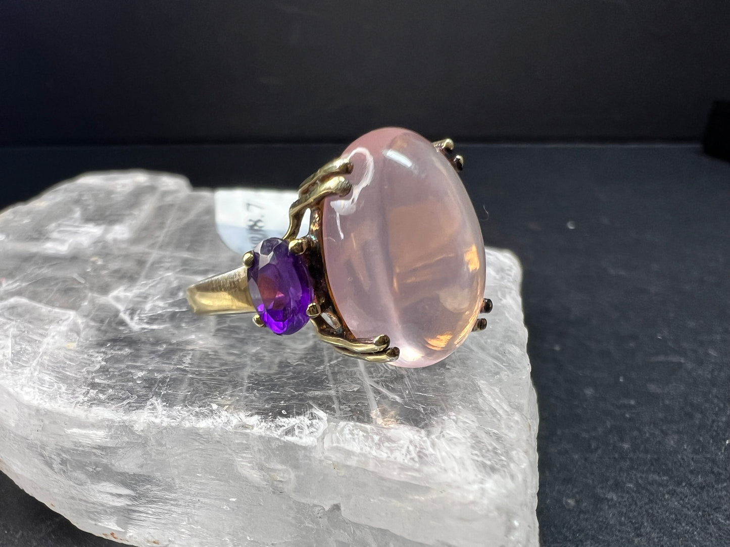 Rose Quartz & Amethyst Gold Plated 925 Ring Size 7 NWT
