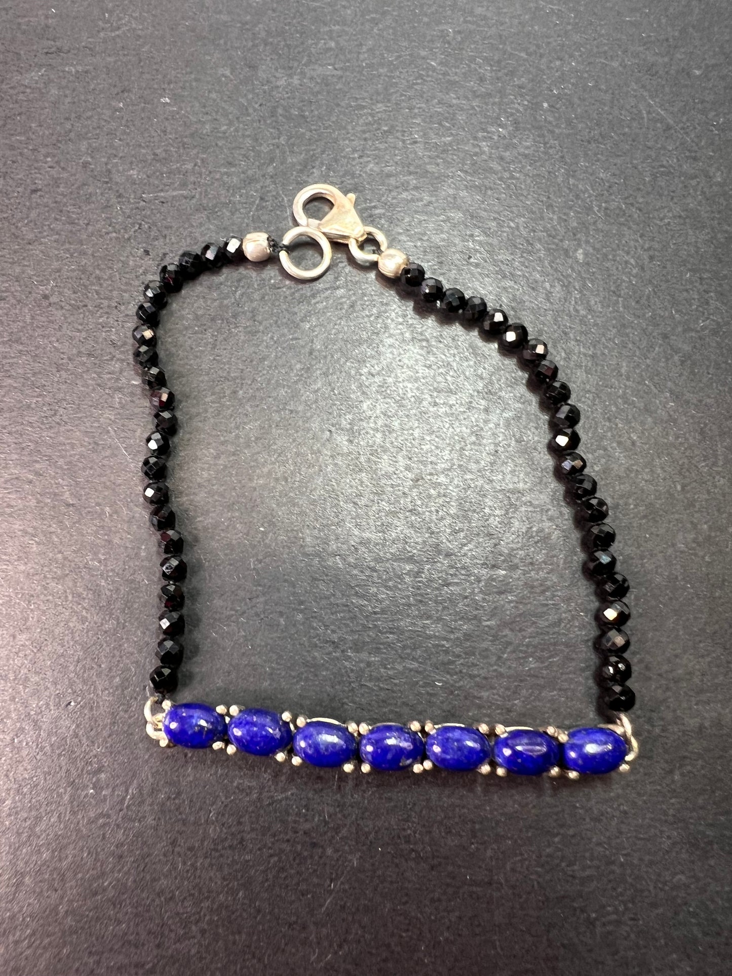 Lapis lazuli and black spinel sterling silver bracelet