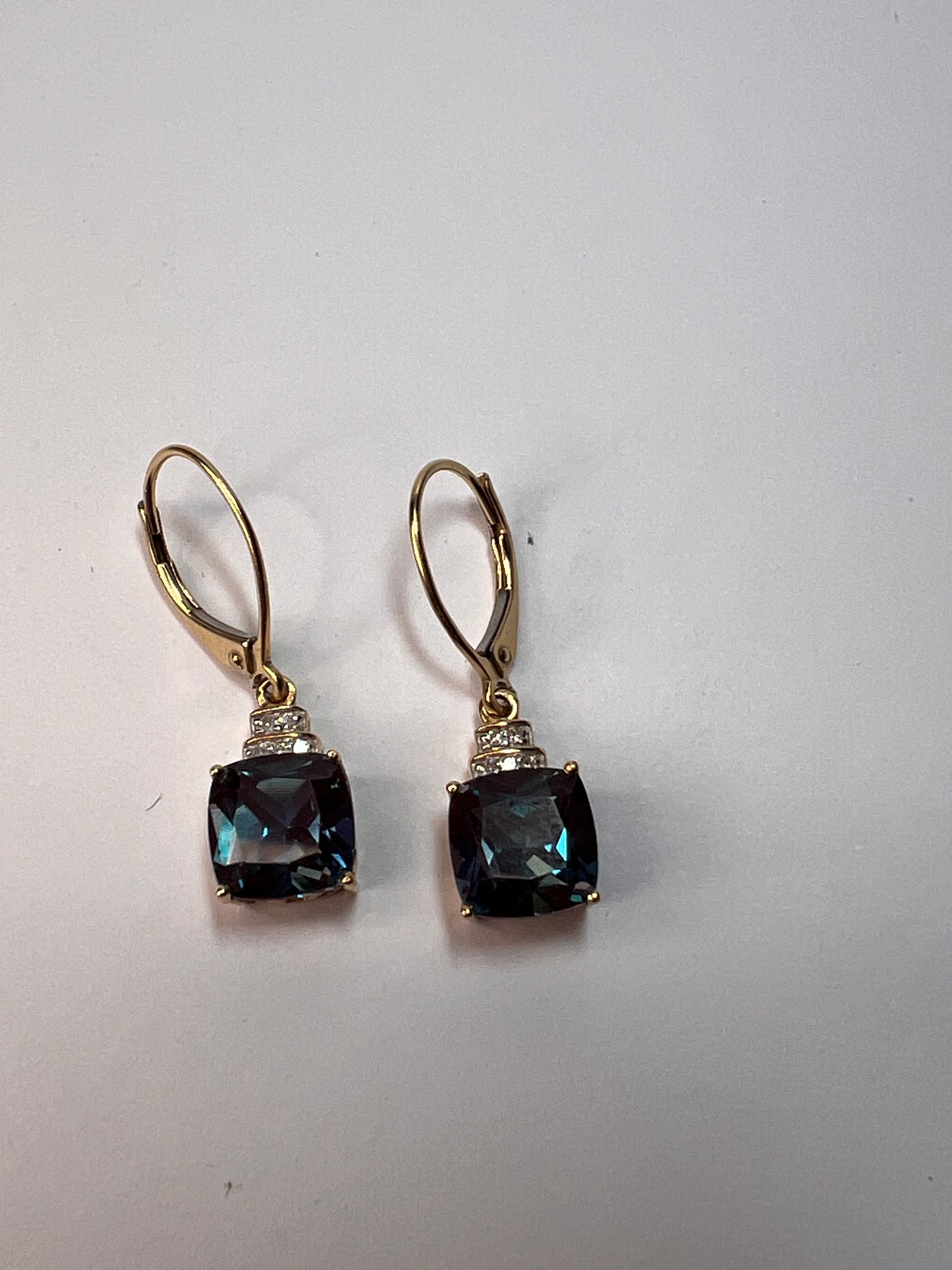 10k gold Lab alexandrite and diamond lever back earrings