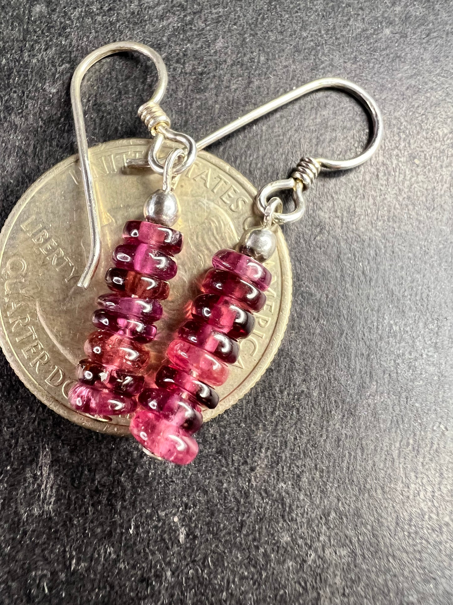 Sterling Silver Pink Rubellite Tourmaline Heishi Drop Earrings