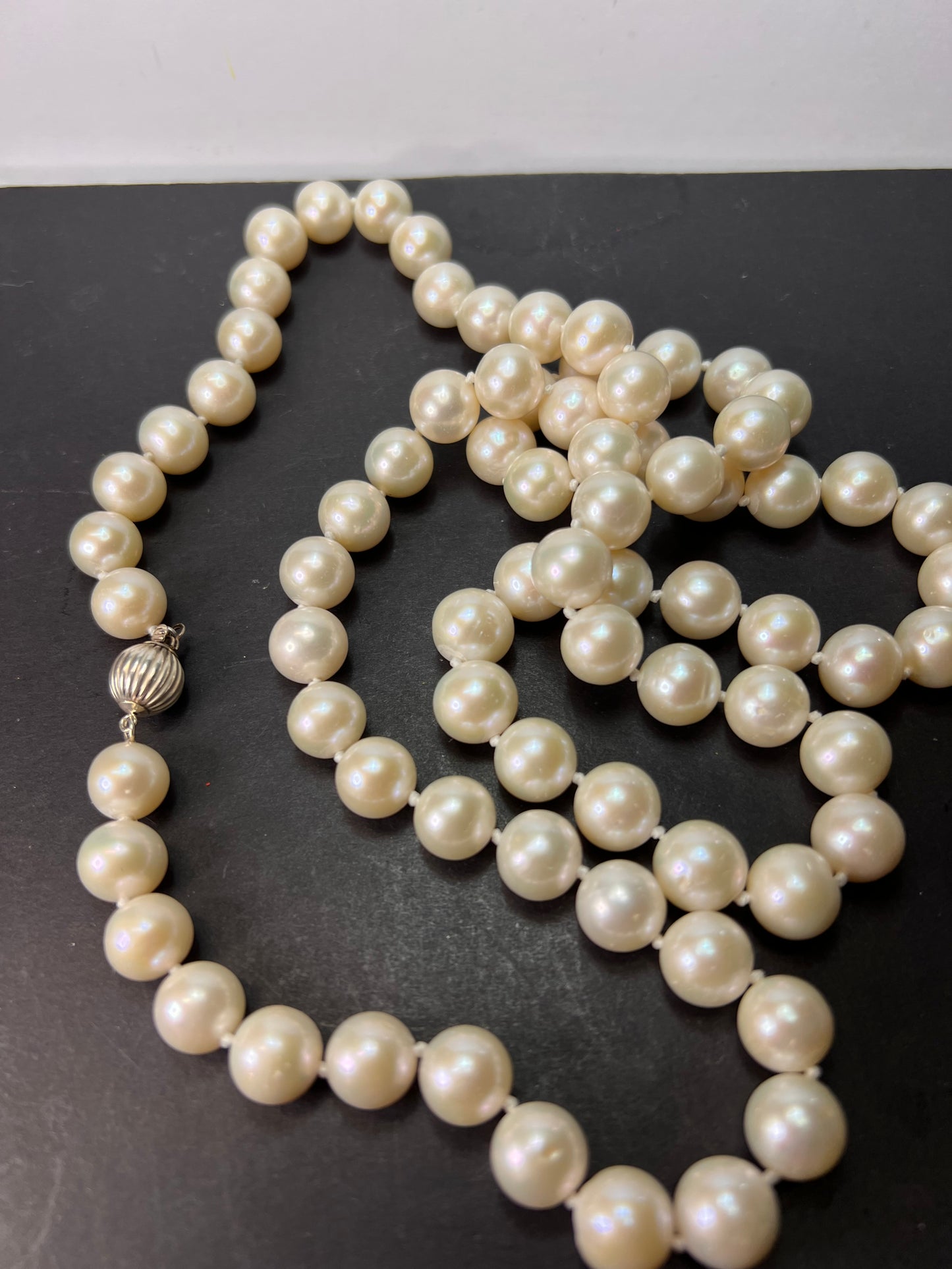 10-11mm white cultured pearl 36 inch necklace with sterling silver clasp