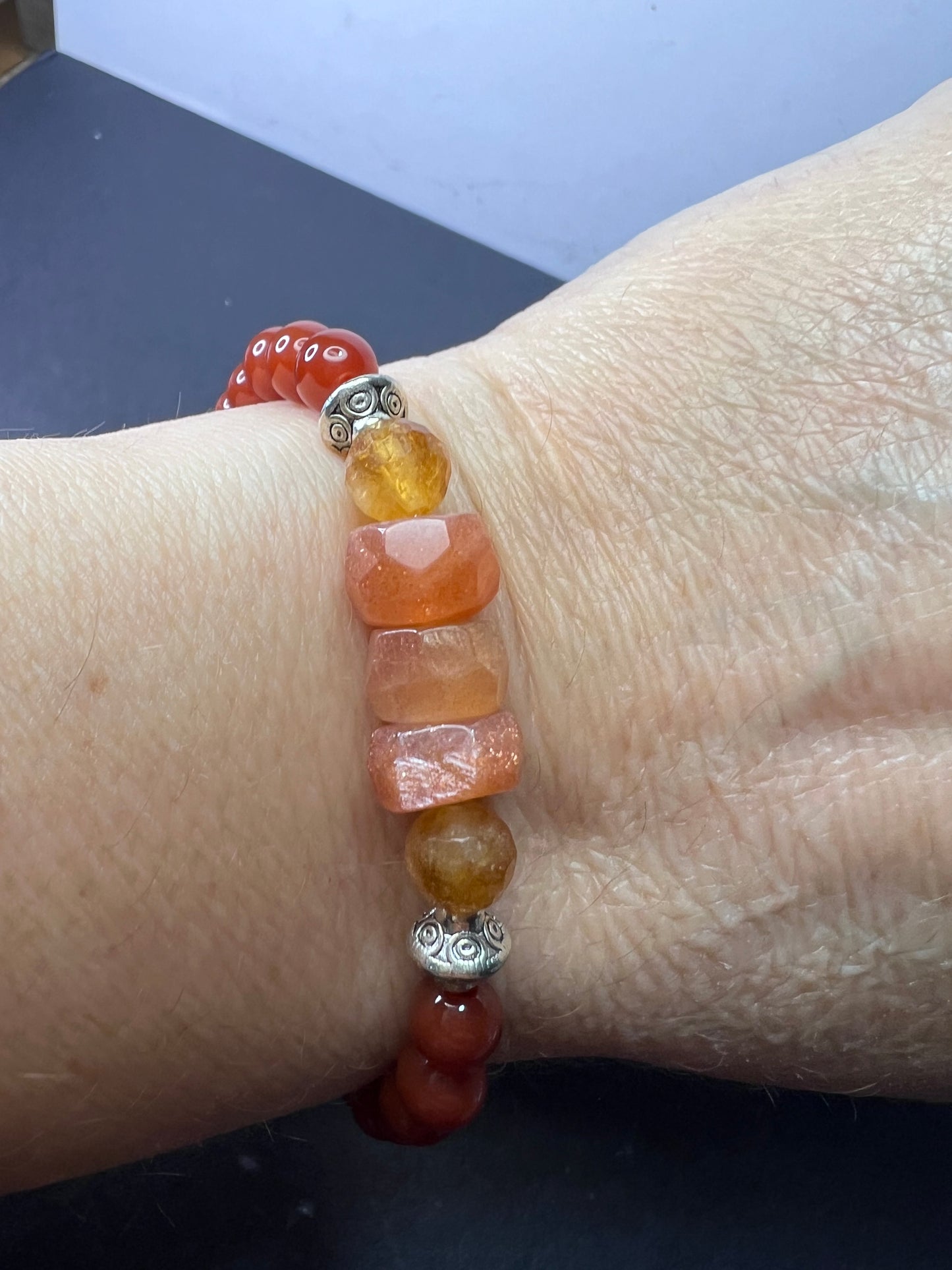 Carnelian, citrine , and sunstone stretch bracelet 7 inch