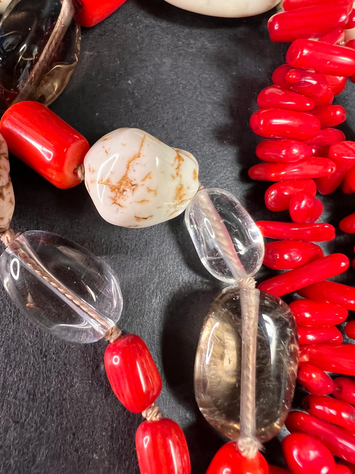 NEW Bamboo coral multi stone sterling silver necklace