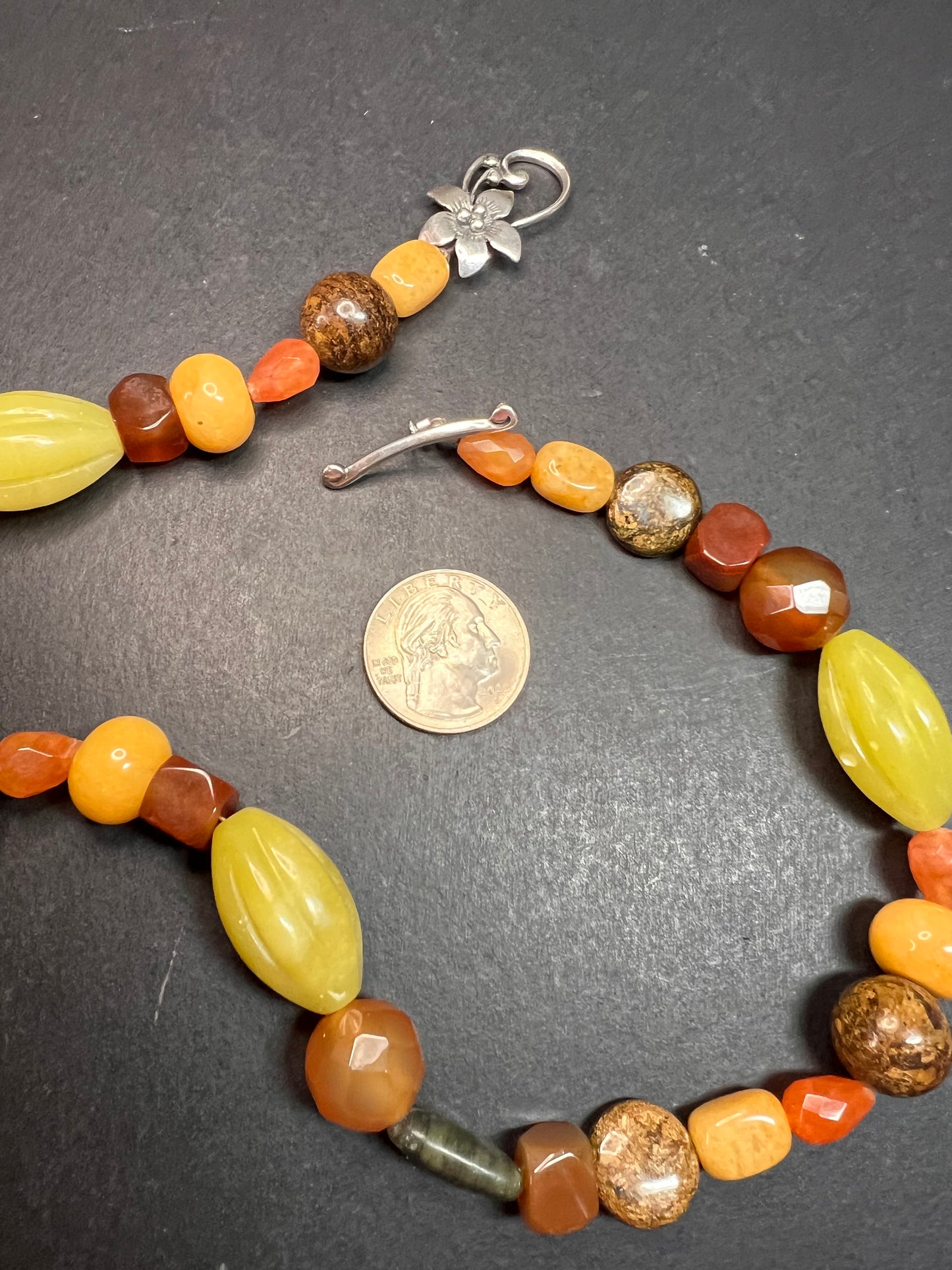 NEW multi stone 18 inch necklace with sterling silver flower toggle clasp