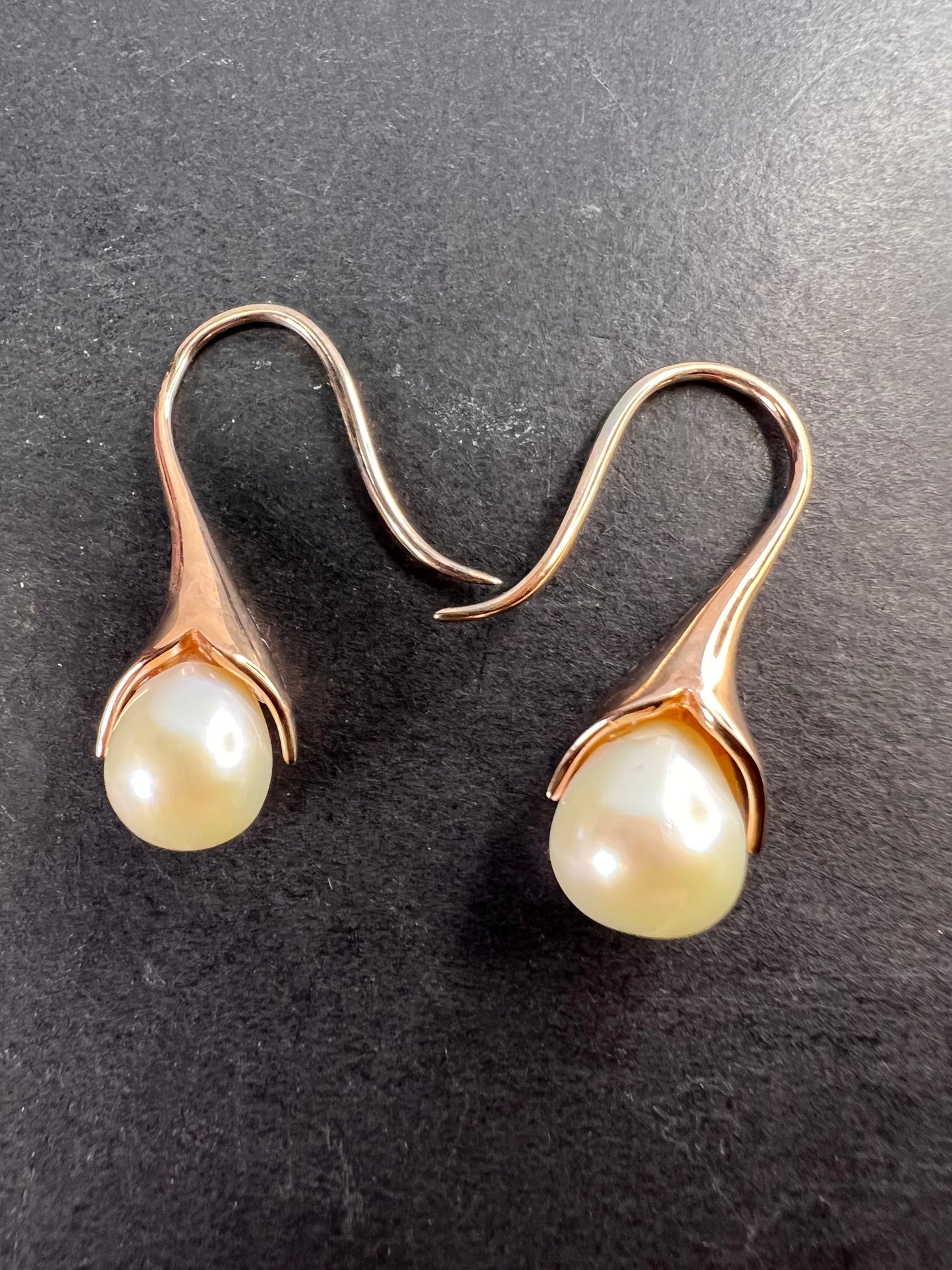 Freshwater cultured drip pearl earrings in 14k rose gold over sterling silver