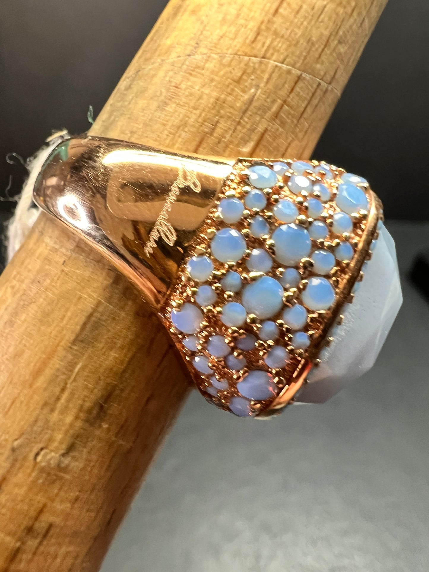 New With Tag Blue Lace Agate 18K Rose Gold Plated Ring Size 7