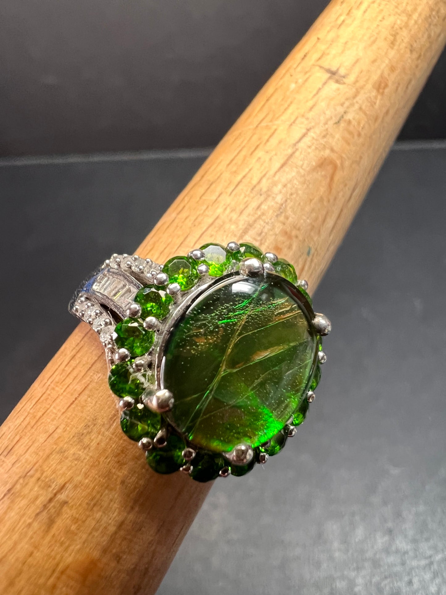 NEW with tag ammolite and diamond sterling silver ring size 7