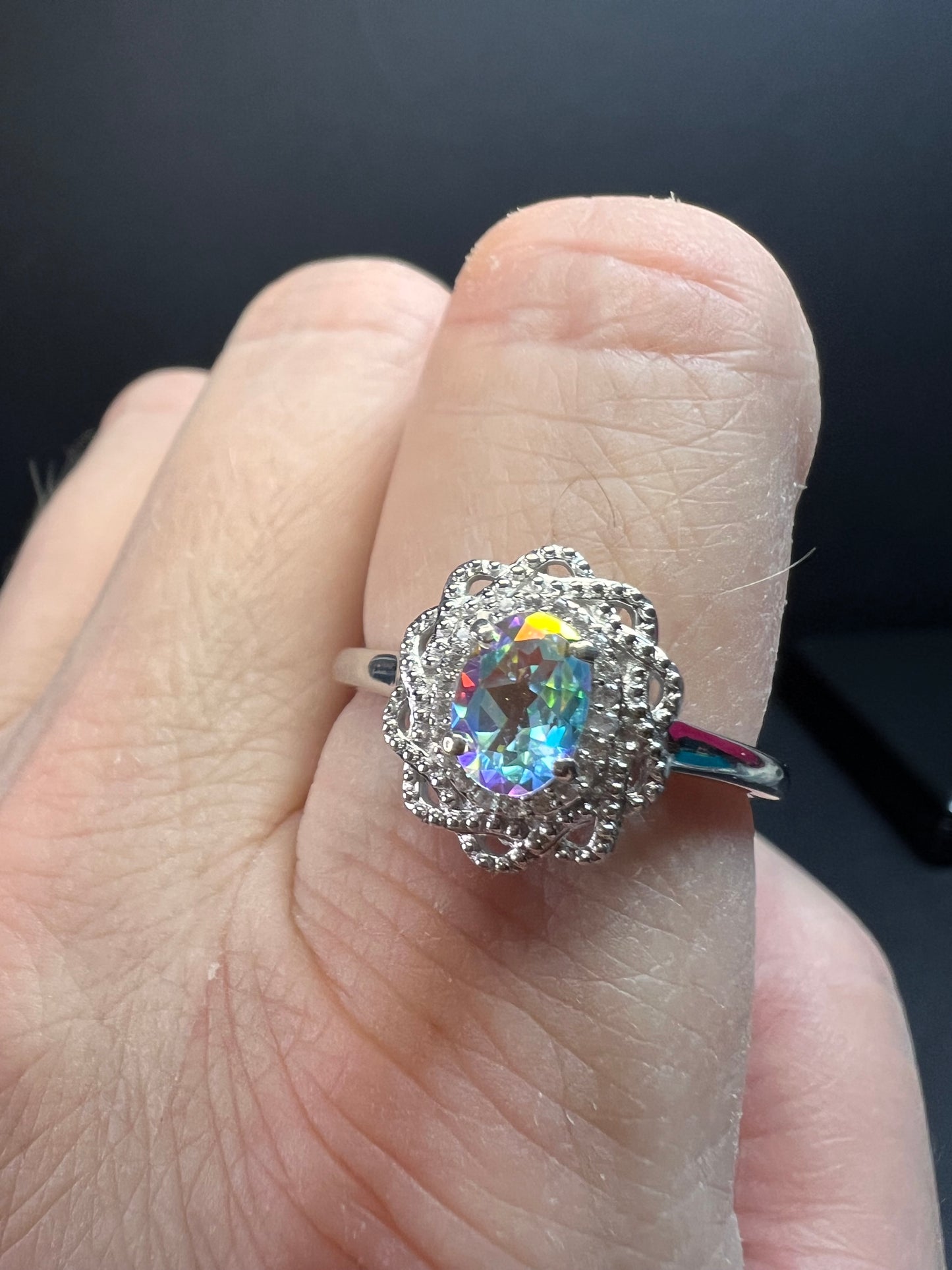 NEW Mercury Mystic topaz and zircon celestial halo ring in rhodium over sterling silver size 10