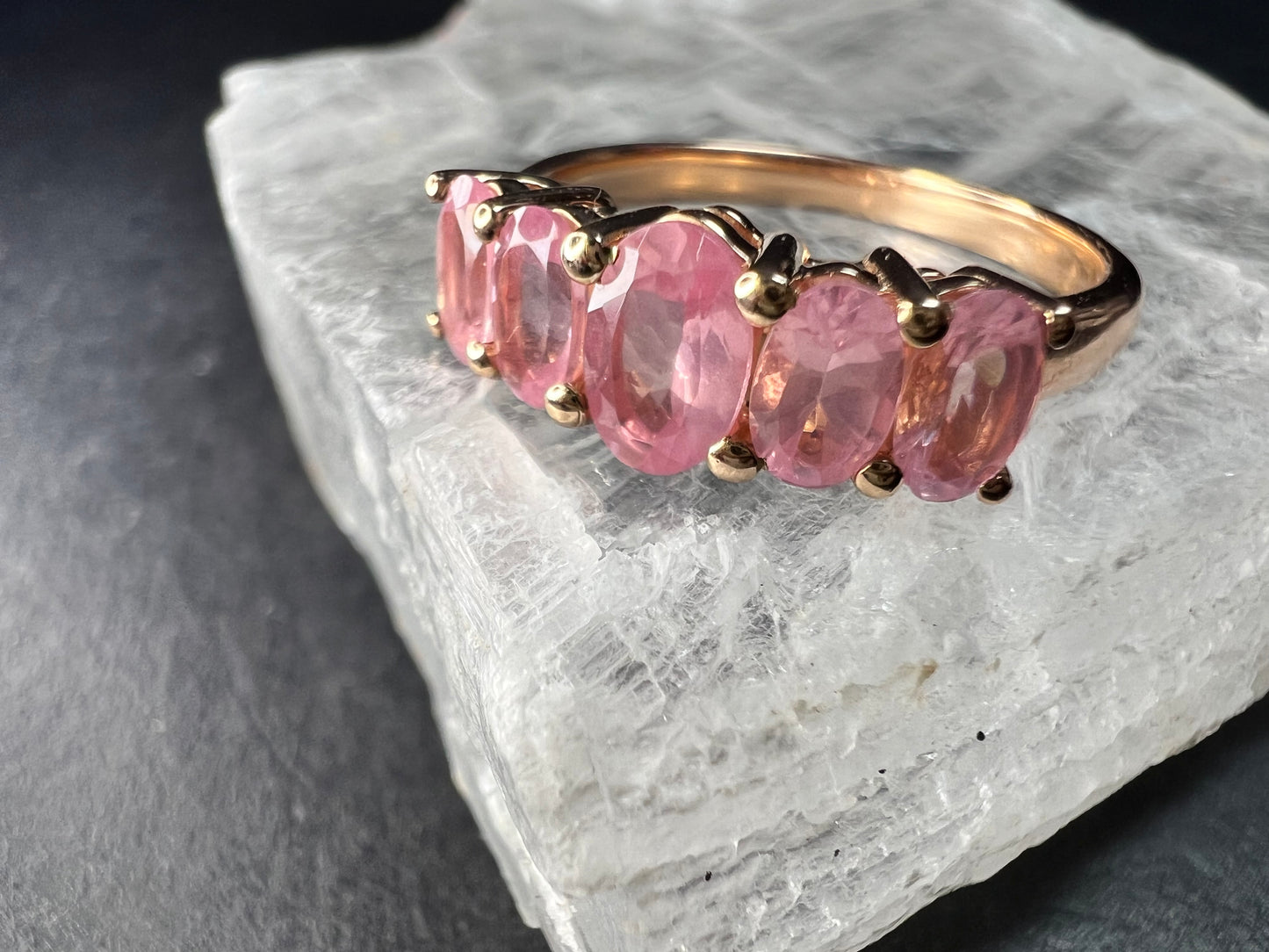 Pink Sapphire 925 Gold Vermeil Ring Size 7