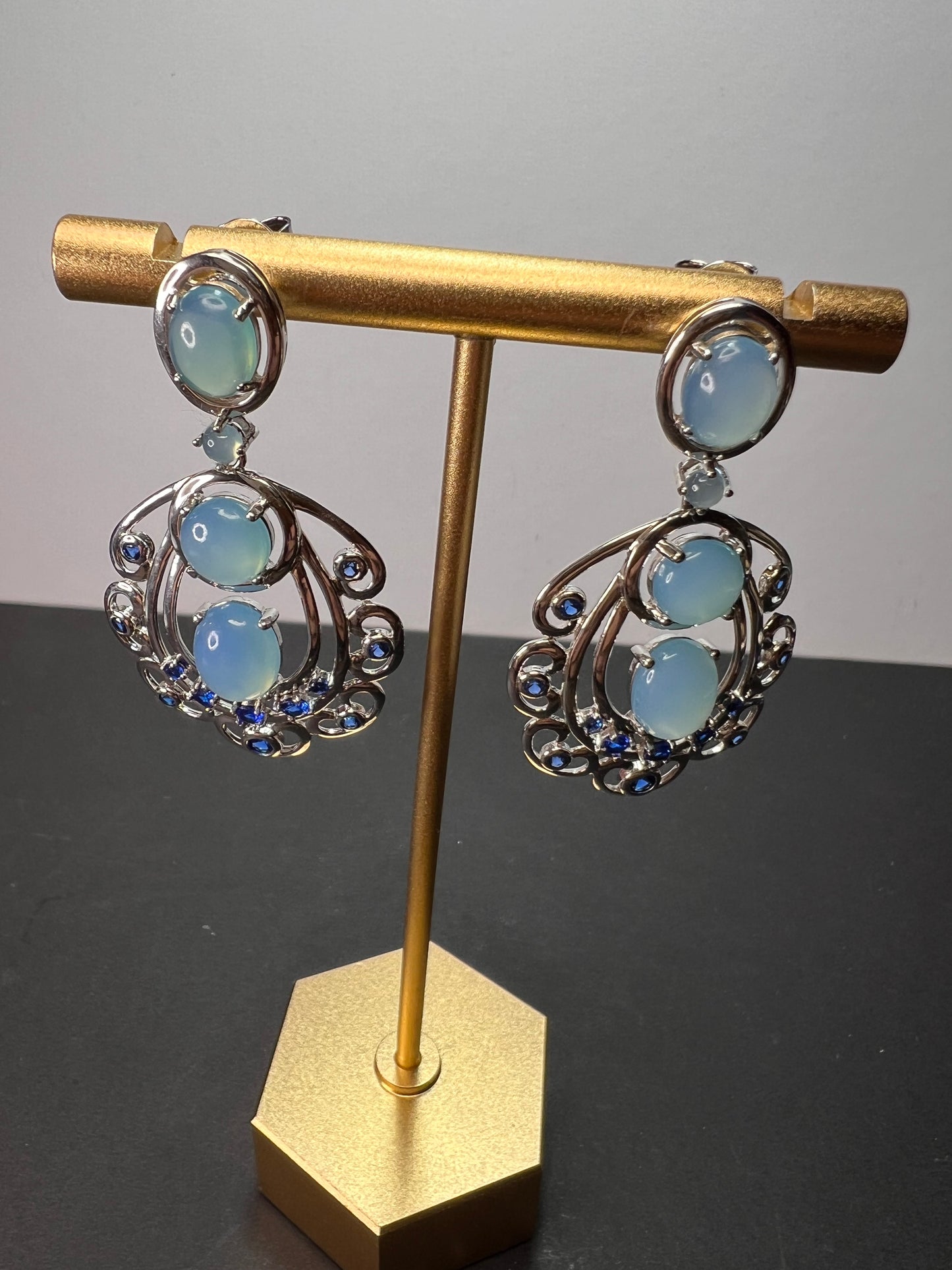 1.12CTW LAB CREATED BLUE SPINEL AND BLUE CHALCEDONY RHODIUM OVER SILVER EARRINGS