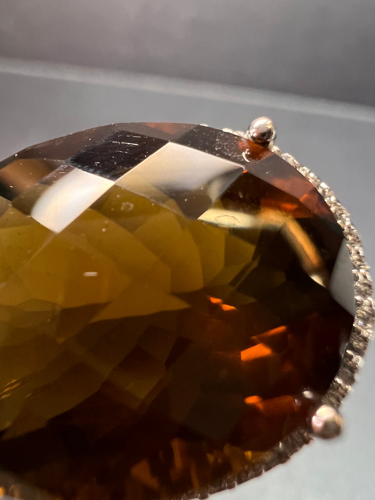 Sterling Cognac Quartz Pendant Necklace | 24” Adjustable Ball Chain