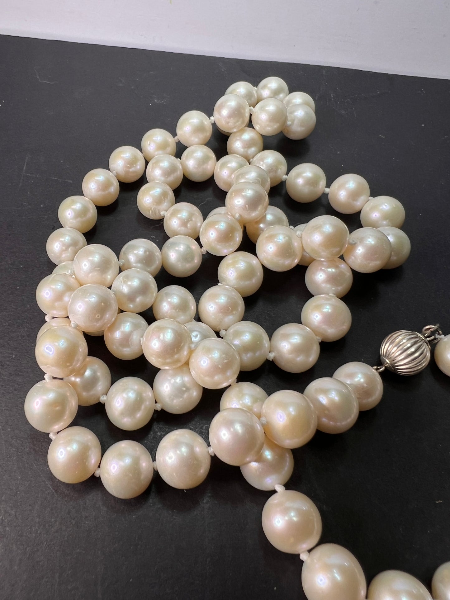 10-11mm white cultured pearl 36 inch necklace with sterling silver clasp