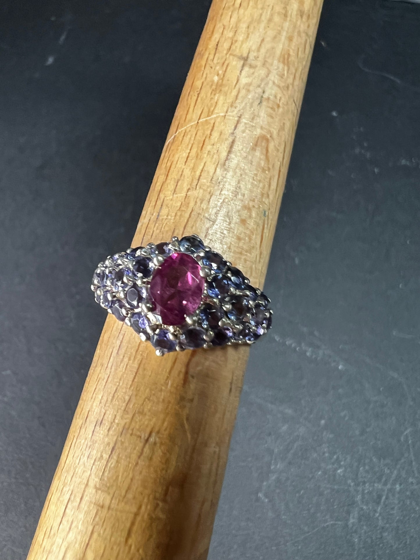 Pink Tourmaline Tanzanite Sterling Silver Cluster Ring Size 7