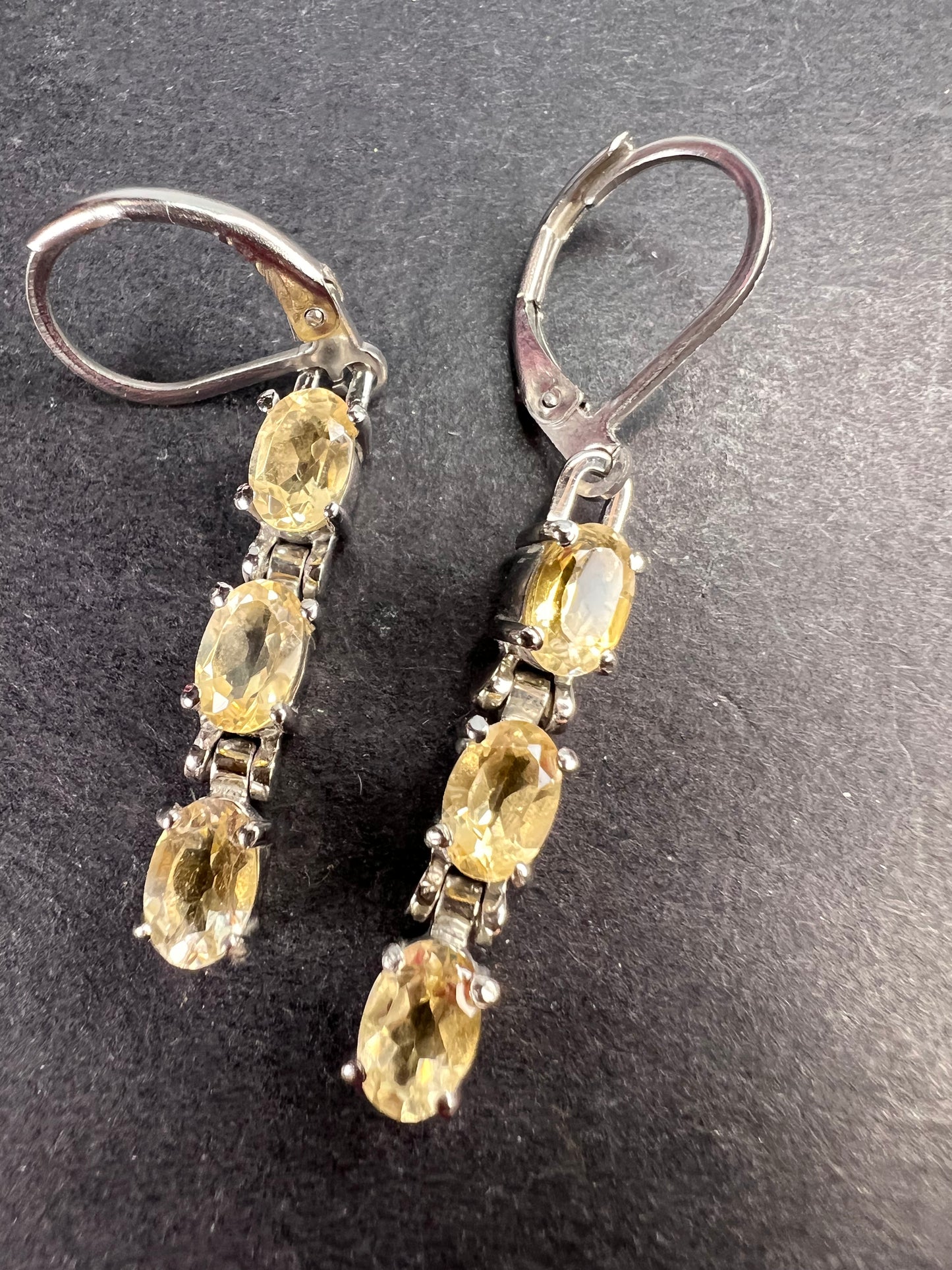 Citrine gemstone dangle earrings in stainless steel