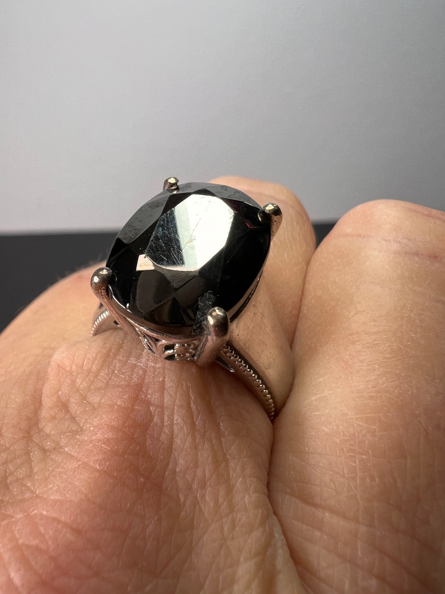 Faceted shungite sterling silver ring size 9