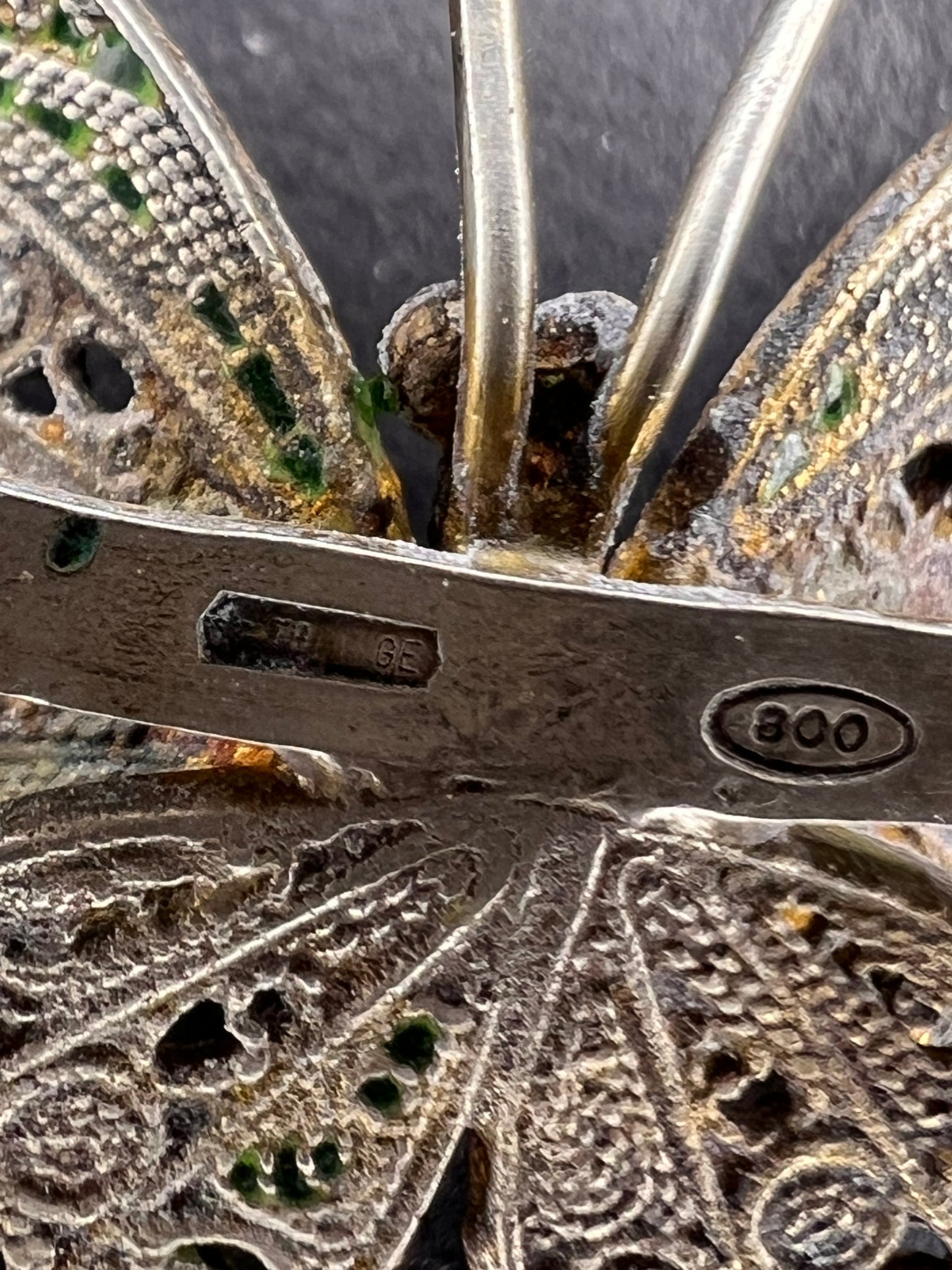 Vintage Alieti Adriana 800 silver Italian enameled filigree butterfly brooch pin