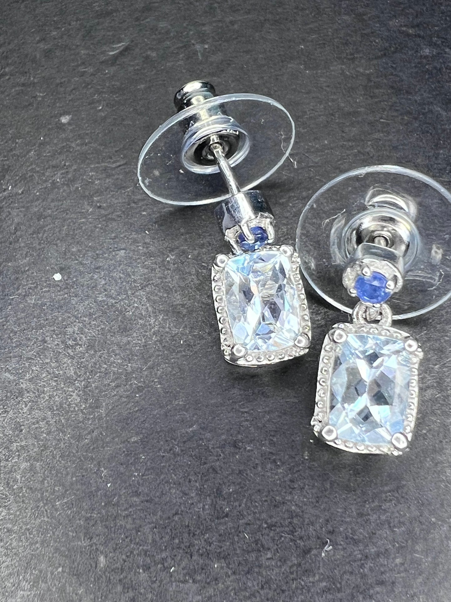 aquamarine and blue sapphire sterling silver earrings