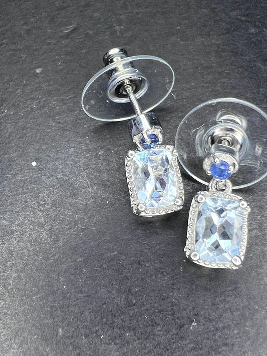 aquamarine and blue sapphire sterling silver earrings