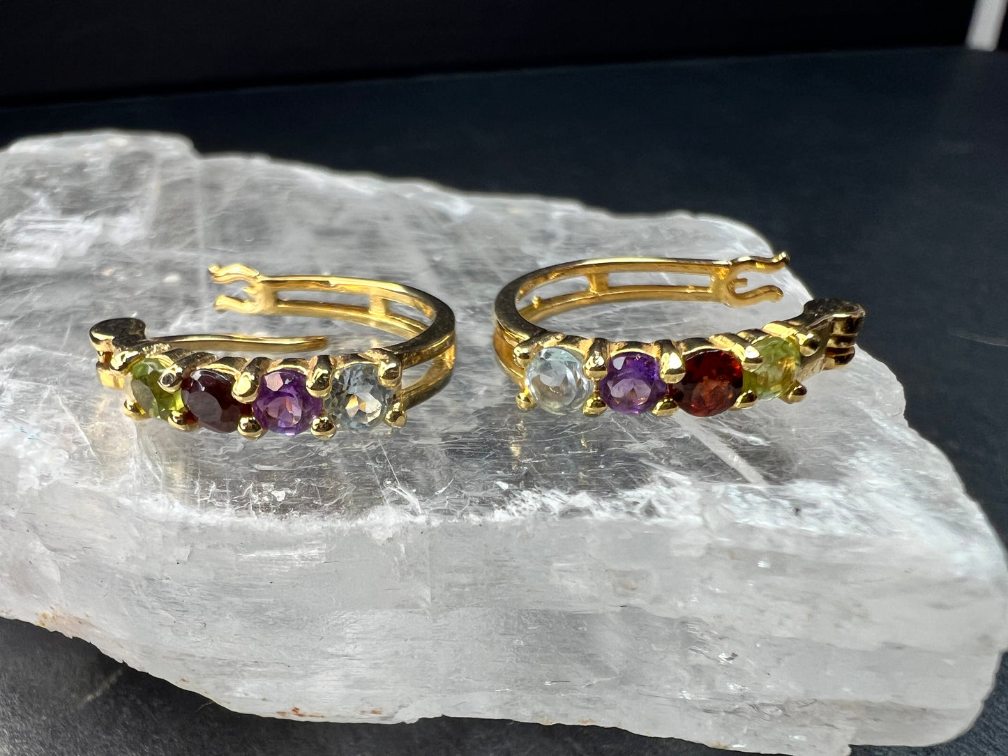 Gold Over Sterling Multi Gemstone Hoop Earrings PAJ 925