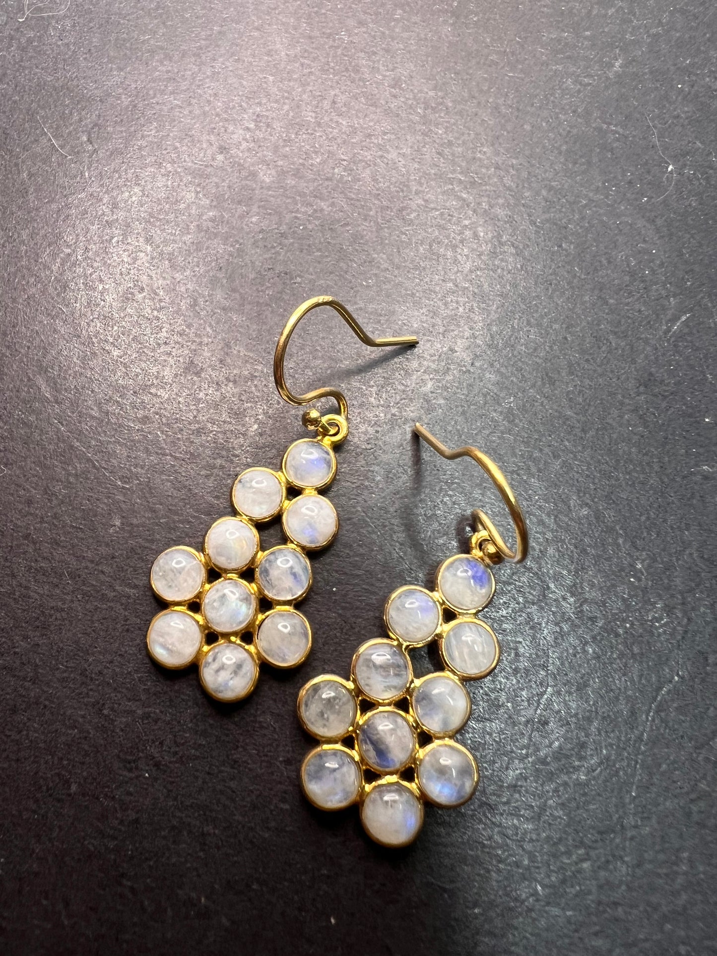 Rainbow moonstone chandelier earrings in gold over sterling silver