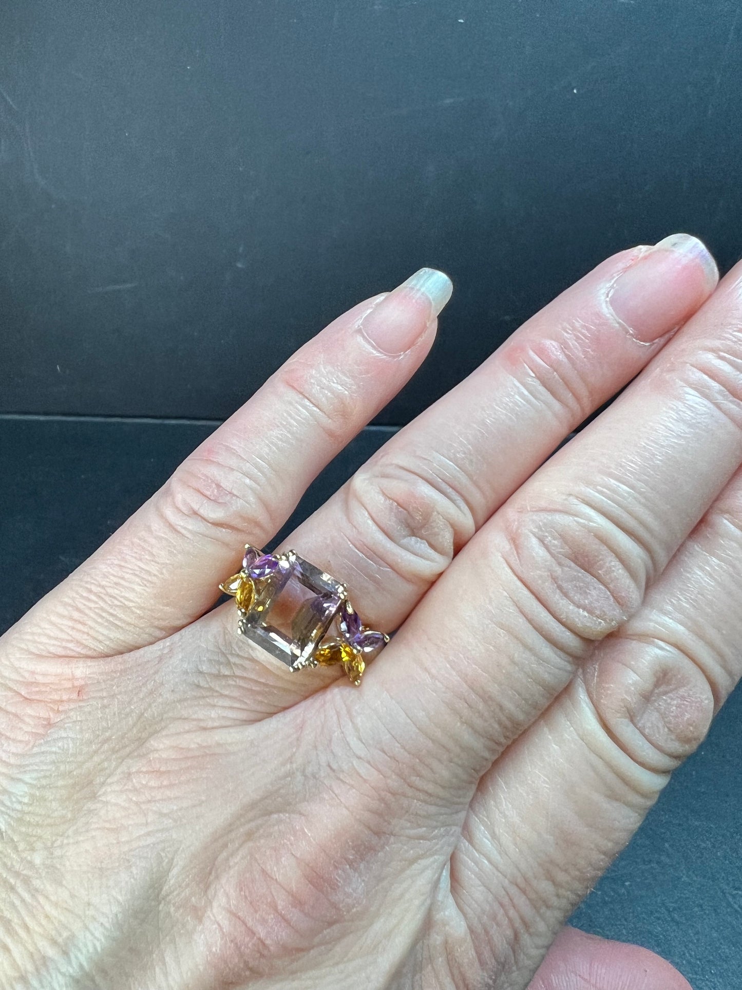 Ametrine Citrine Amethyst Ring Gold Plated 925 Size 7