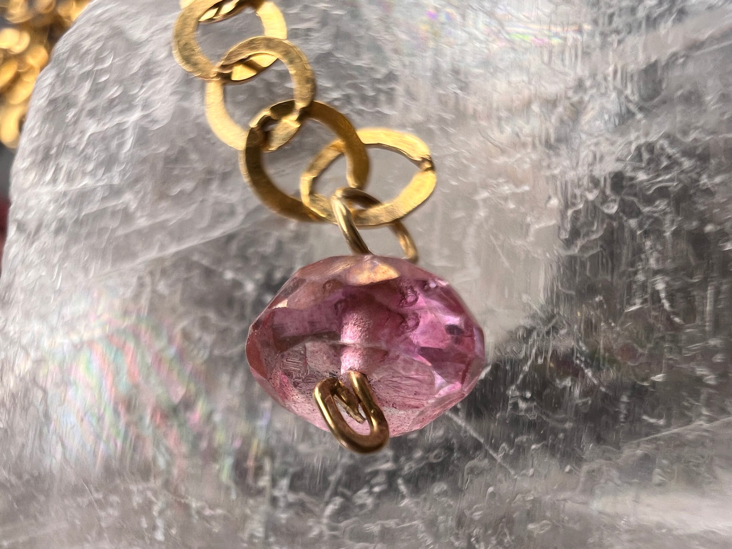 Gold Filled Necklace with Baroque Pearl and Pink Faceted Gemstone Beads